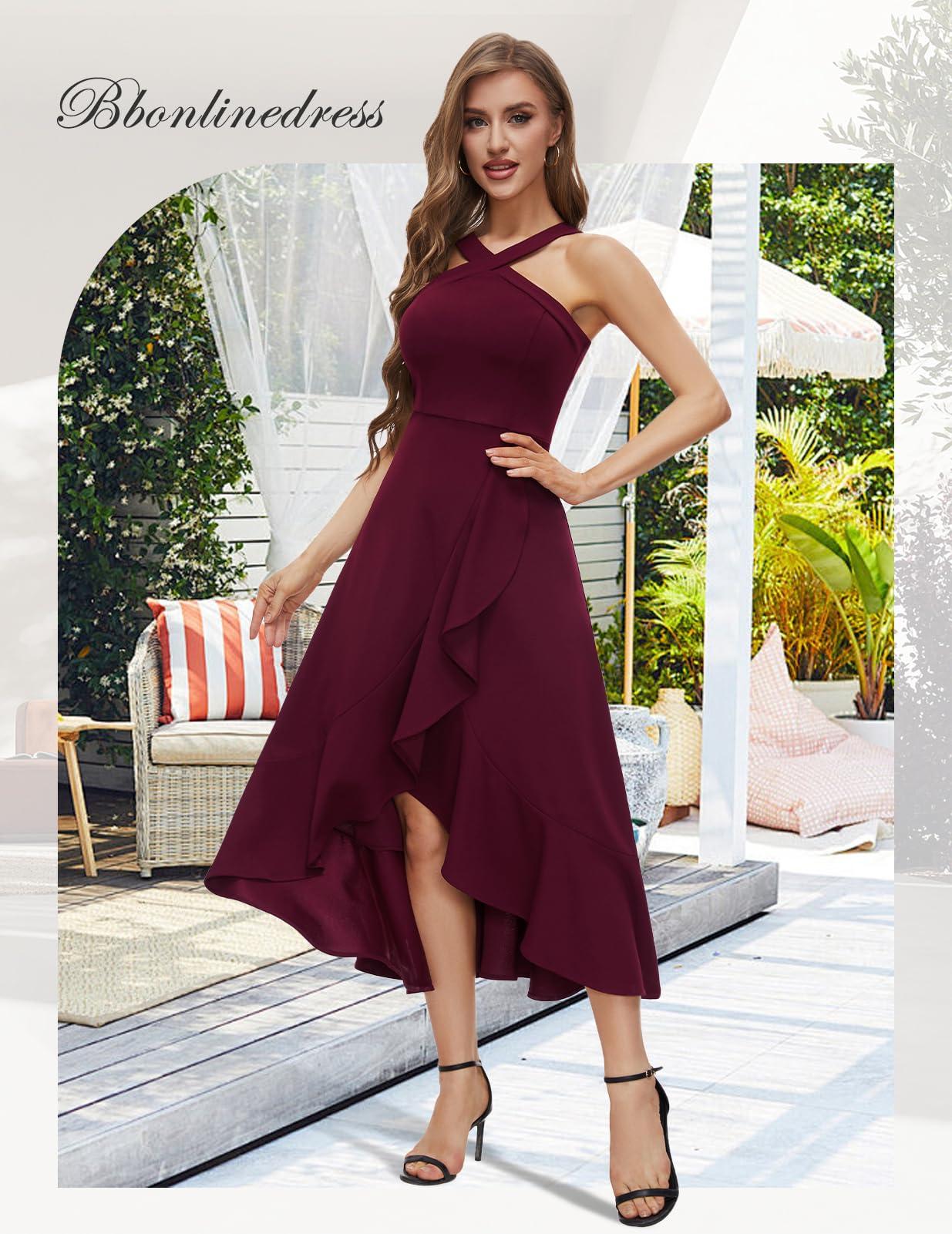Bbonlinedress Halter Cocktail Women Dresses Prom Formal Wedding Bridesmaid Dress Ruffled Maxi Hi-Lo Evening Party 2025 Dress - Image 2