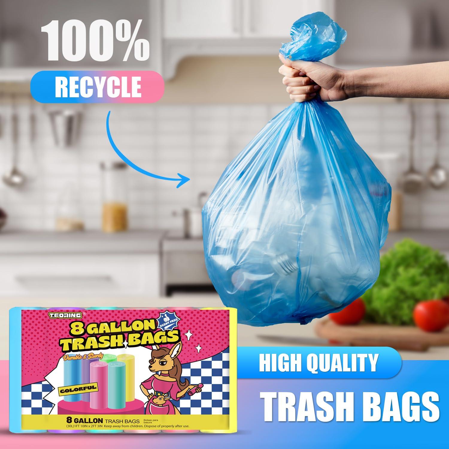 T.FORING 8 Gallon Trash Bags Colored - 150 Count Medium Garbage Bags Unscented, 30 Liter Thick Trash Can Liners, Plastic Wastebasket Liners for Home Kitchen Bathroom - Image 6