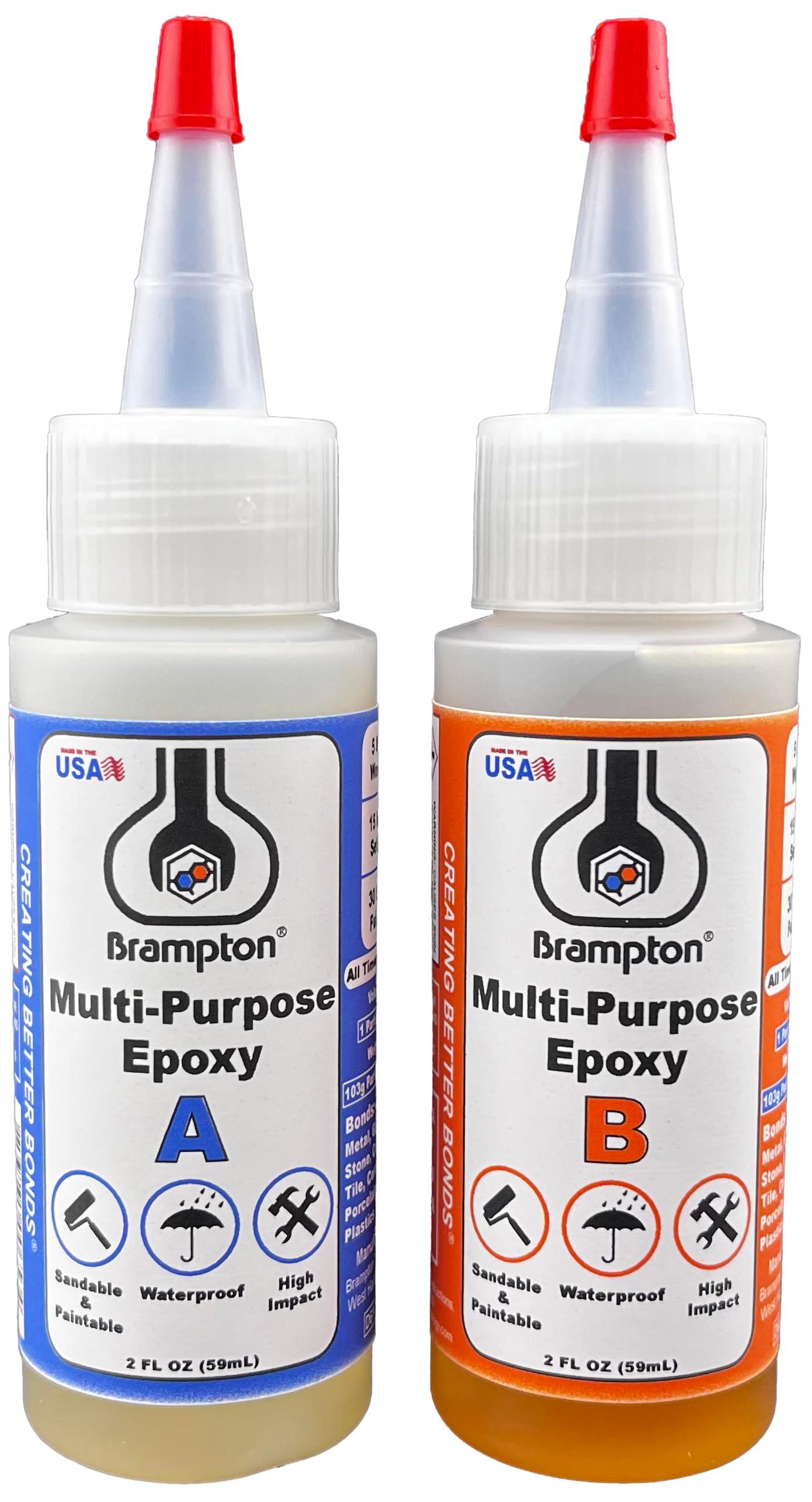 Brampton Multi-Purpose Epoxy, Quick 30-Minute Set, Waterproof 2-Part Epoxy Glue Kit for Tile, Metal, Ceramic, Glass, Wood, Stone, Strong Bonding, Sandable, Paintable Resin, Easy 1:1 Mix, 4 oz