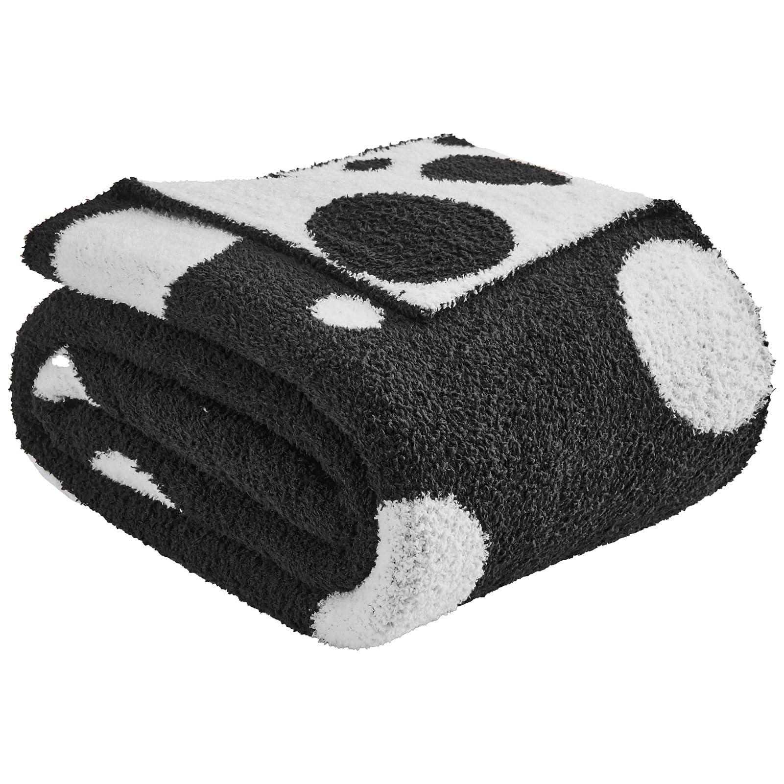 Douceur Polka Dot Throw Blanket for Couch Sofa Bed, Reversible Cozy Fluffy Super Soft Bedroom Blanket, Plush Jet Black Throw Blanket, 50×60 inches - Image 6