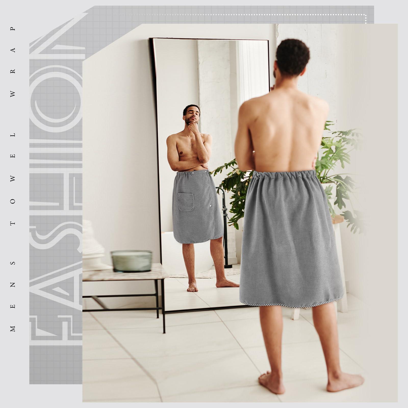 HunnmingRe Sauna Towels for Men Adjustable Quick Drying Bath Towel Wrap for Men Shower After,Gym, Spa, Sauna, 65 x 25 Inches(Grey,Waffle) - Image 5