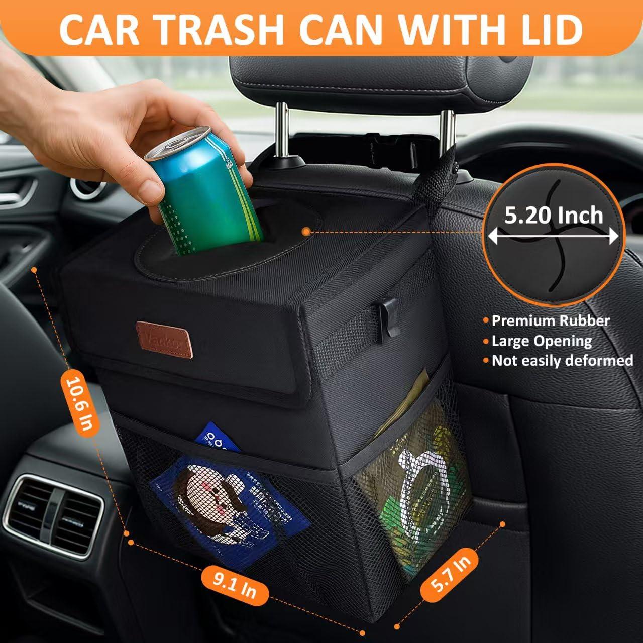 Vankor Car Trash Can Bin with Lid Hanging for Back Seat, Car Accessories for Women Men Leak Proof Automotive Garbage Cans Leakproof Vehicle Trash Can for Truck SUV Black - Image 2