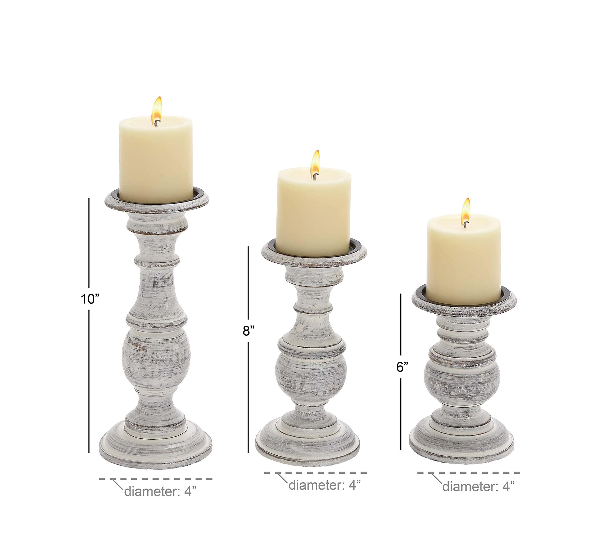 Deco 79 Mango Wood Decorative Candle Holder Turned Style Pillar Candle Stand, Set of 3 Candlestick Holder 10", 8", 6”H, White - Image 2