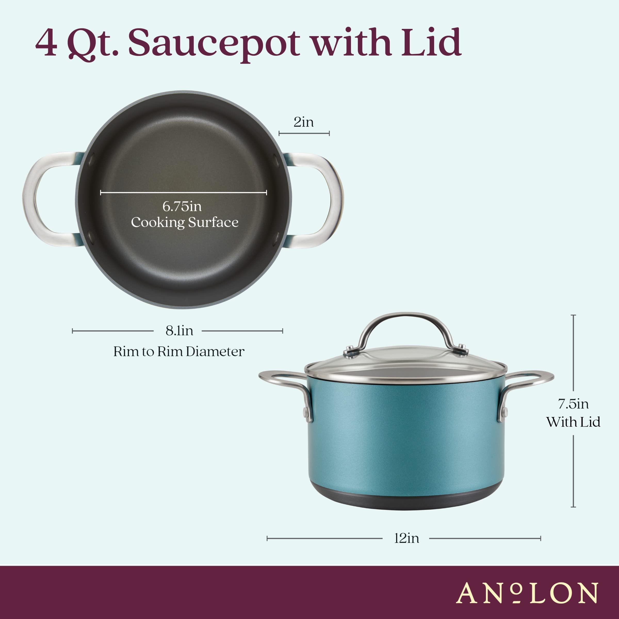 Anolon Achieve Hard Anodized Nonstick Saucepot with Lid, 4 Quart, Teal - Image 3