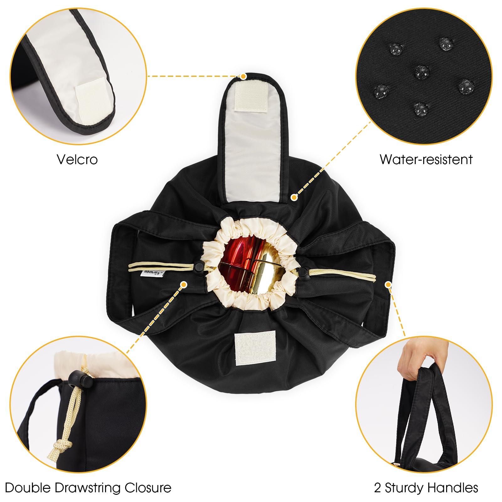Narwey Barrel Drawstring Makeup Bag Large Cosmetic Bag Make up Bags Women and Girls Toiletry Organizer for Travel Toiletries Accessories Essentials (Black) (Patent) - Image 5