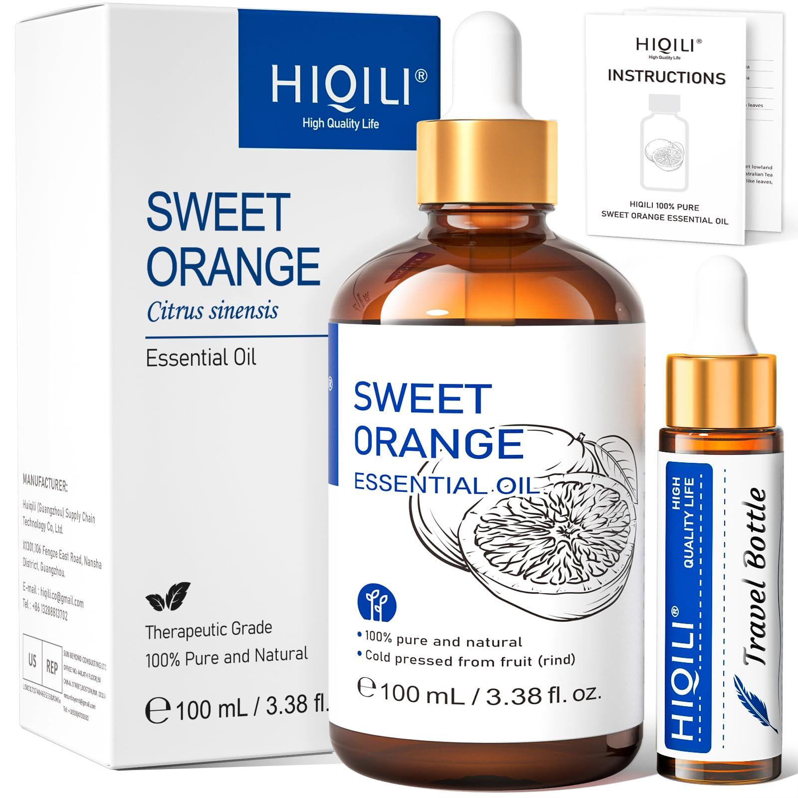 HIQILI 100ML Orange Essential Oil for Air Freshener, DIY Soap, Skin Care, Can be Added to Diffusers, Dryer Balls, Lotions for Use - 3.38 Fl Oz