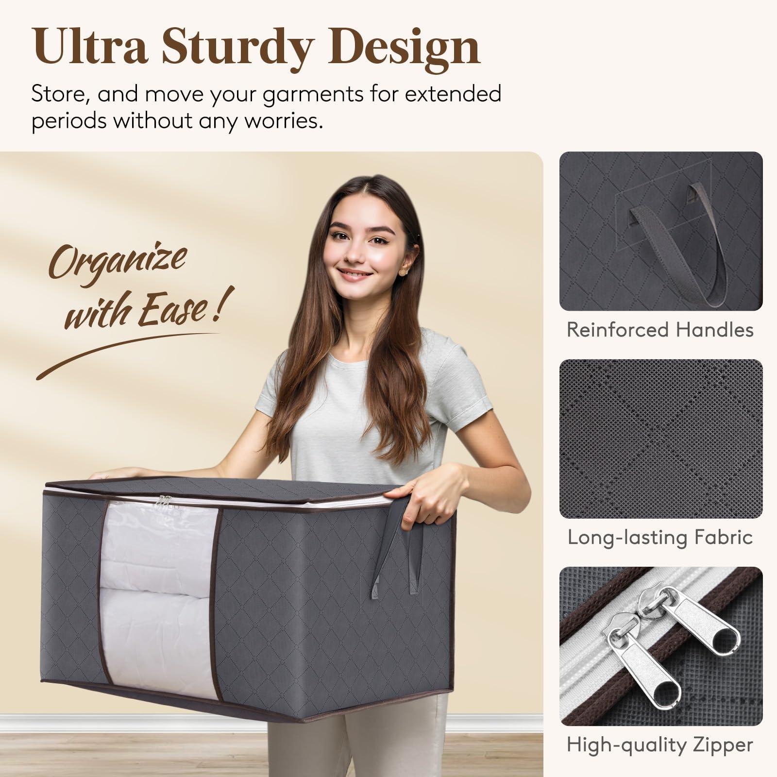 Lifewit 6 Pack Clothes Storage Bins with Lids, Foldable Blanket Storage Bags with Zippers, Clear Window and Reinforced Handles, Closet and Organization for Clothing, Sweater, Comforter, Bedding, Gray - Image 5