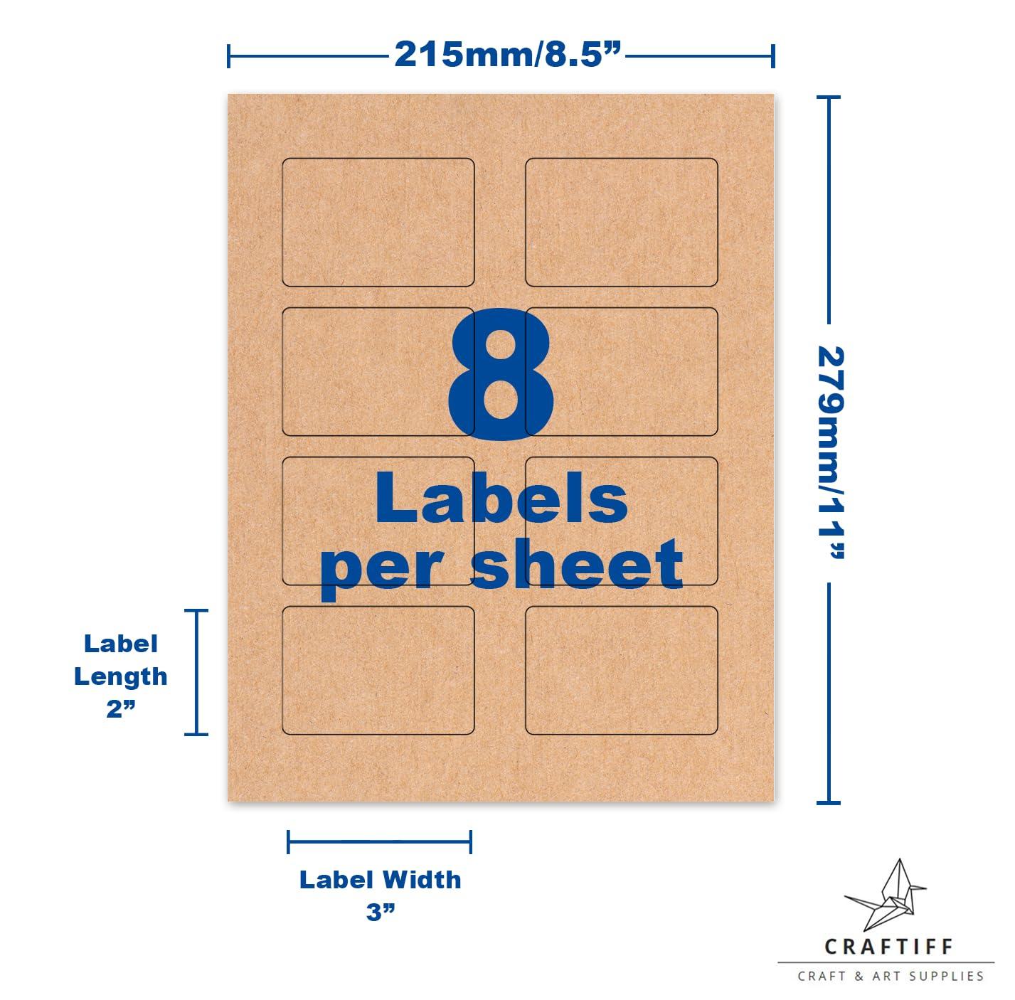 2x3 inch Rectangle Stickers Kraft Labels Printable Paper Brown Color, 200 Labels, 25 Sheets, for Inkjet and Laser Printer, Vinyl Sheets Packaging Address Mail Business Craftiff - Image 2