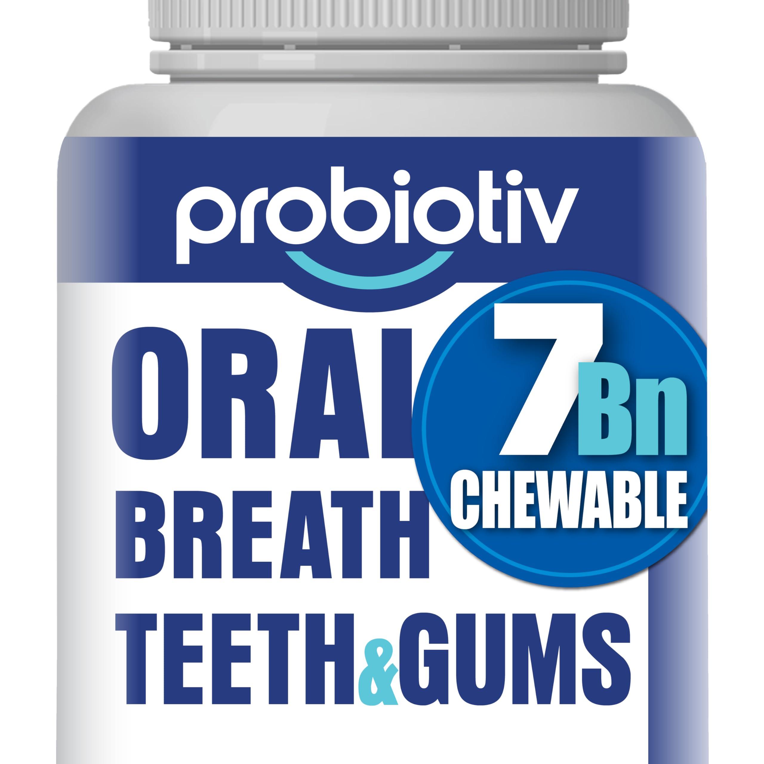 Probiotiv Oral Probiotics for Mouth Bad Breath 7 Billion CFU - Chewable Dental Probiotics for Teeth & Gums, Fresh Breath Freshener & Dry Mouth Relief, Supports Oral Microbiome