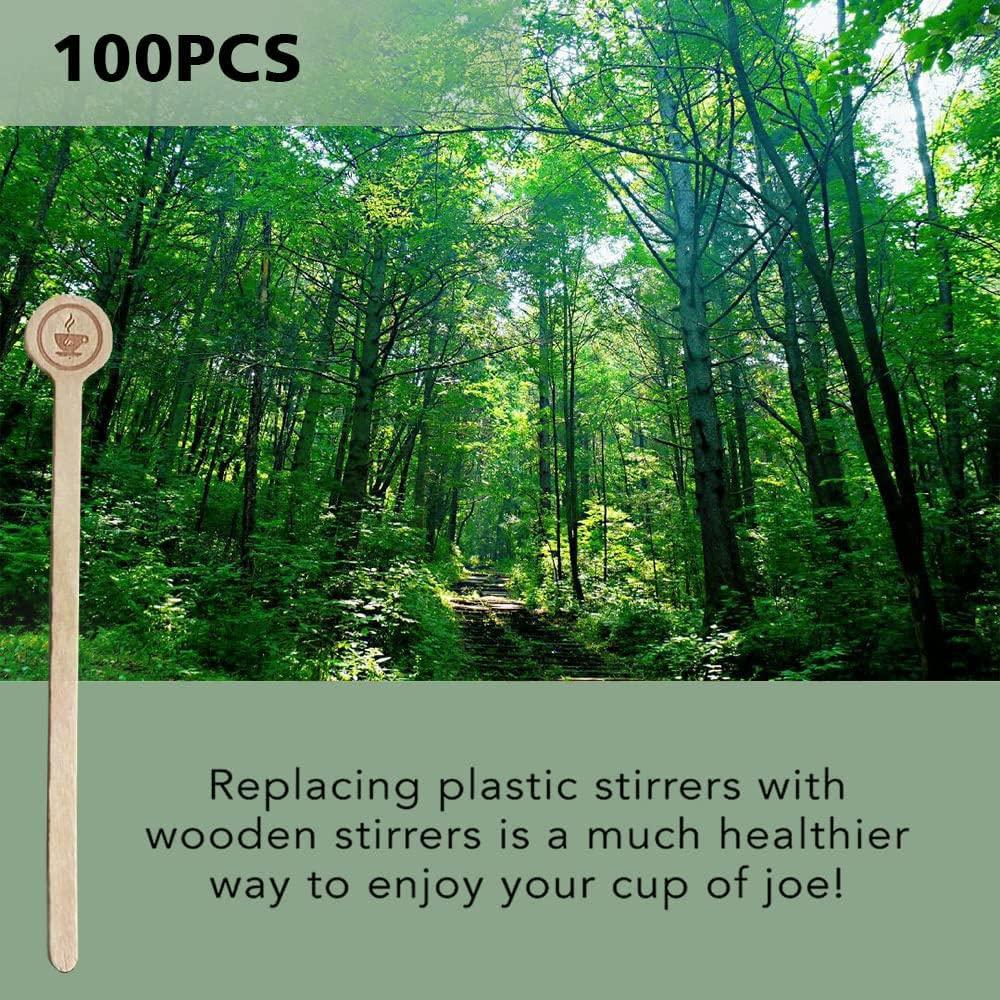 Coffee Stirrers Stir Sticks Wooden Beverage Mixer with Round Ends,Disposable Environmentally Friendly Biodegradable Cafe Grade Beverage Stir Sticks for 6 Inch Coffee Milk Cocktail Tea (100) - Image 3