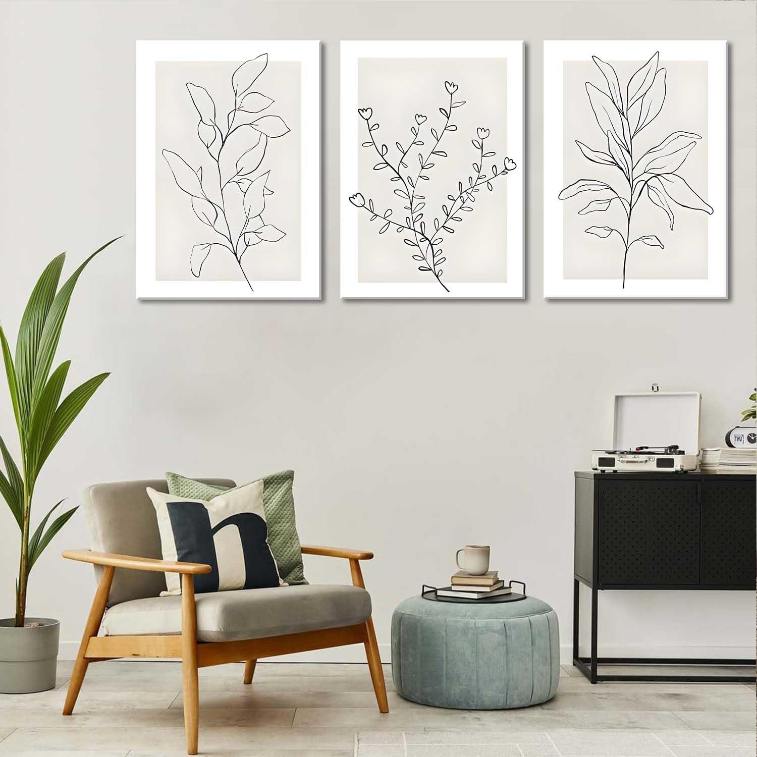 3Pcs Framed Neutral Botanical Wall Art Minimalist Abstract Botanical Line Canvas Posters Prints Modern Beige Boho Plant Paintings Wall Decor Pictures for Bedroom Living Room Home Decoration - Image 6