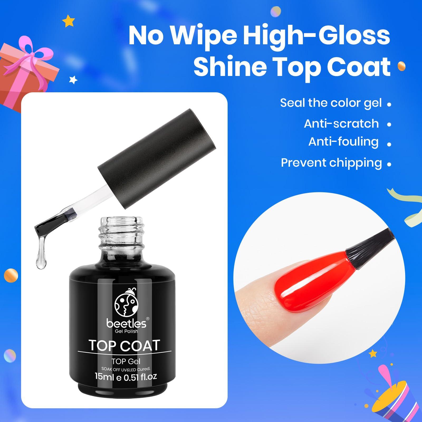 Beetles Top Coat Base Gel & Nail Glue Set-3Pcs No Wipe Top Coat Gel Nail Polish & Base Coat with 9 In 1 Nail Glue Shine Effect Long Lasting Soak Off Uv Light Lamp Diy Gift for Women & Girls - Image 3