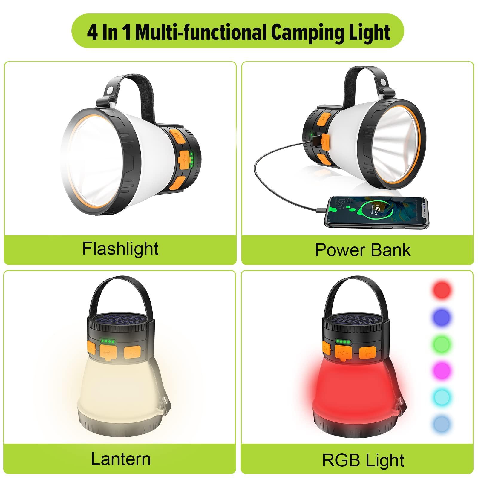 LED Camping Lantern, 1500 Lumens Camping Lantern Rechargeable with Solar Panel Charging, Waterproof, 8 Light Modes, 7500mAh Power Bank, Camping Flashlight for Hurricane Emergency, Hiking, Outdoor - Image 3