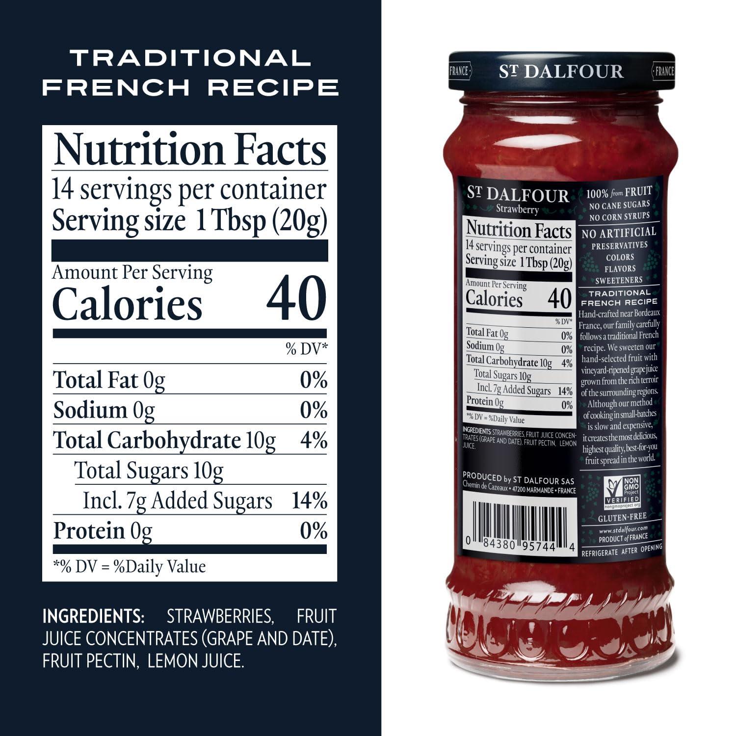 St. Dalfour Strawberry Fruit Spread - 10oz - 100% from Fruit, No Artificial Ingredients, Non-GMO, No Cane Sugars, All Natural, Made in France - Image 2