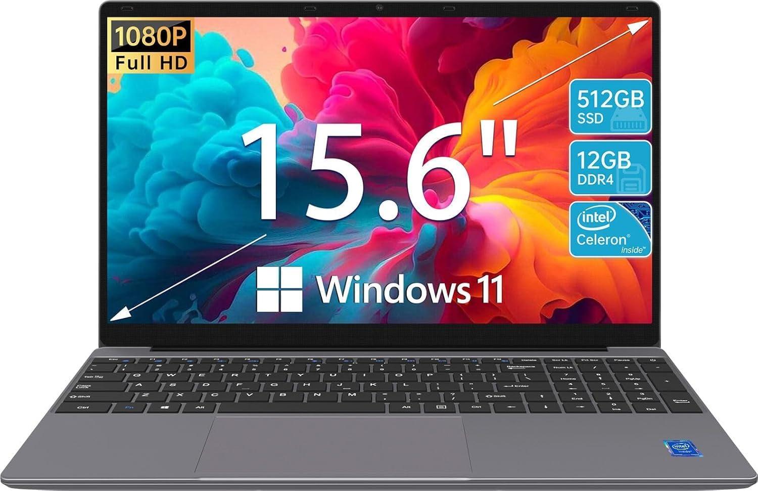 Laptop Computer 15.6'' HD Display, Intel UHD Graphics, Intel Celeron N5095 4-Core Processor, 12GB RAM, 512GB SSD up to Expandable 1TB, WiFi, 180°Open Angle, Windows 11 Laptop, Gray - Image 9