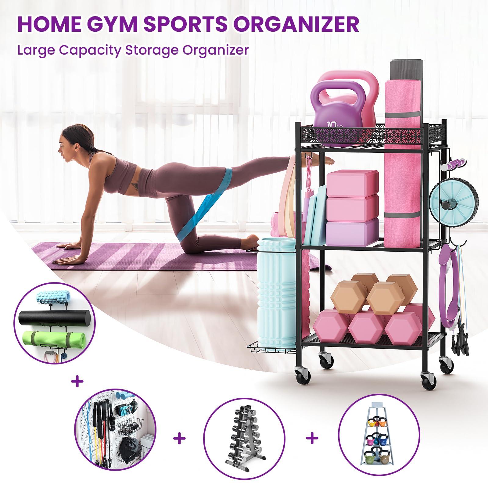 Yoga Mat Storage Rack, Home Gym Storage Rack, VOPEAK Workout Storage for Yoga Mat, Foam Roller, Equipment Gym Storage for Home Exercise and Fitness Gear (Metal) - Image 2
