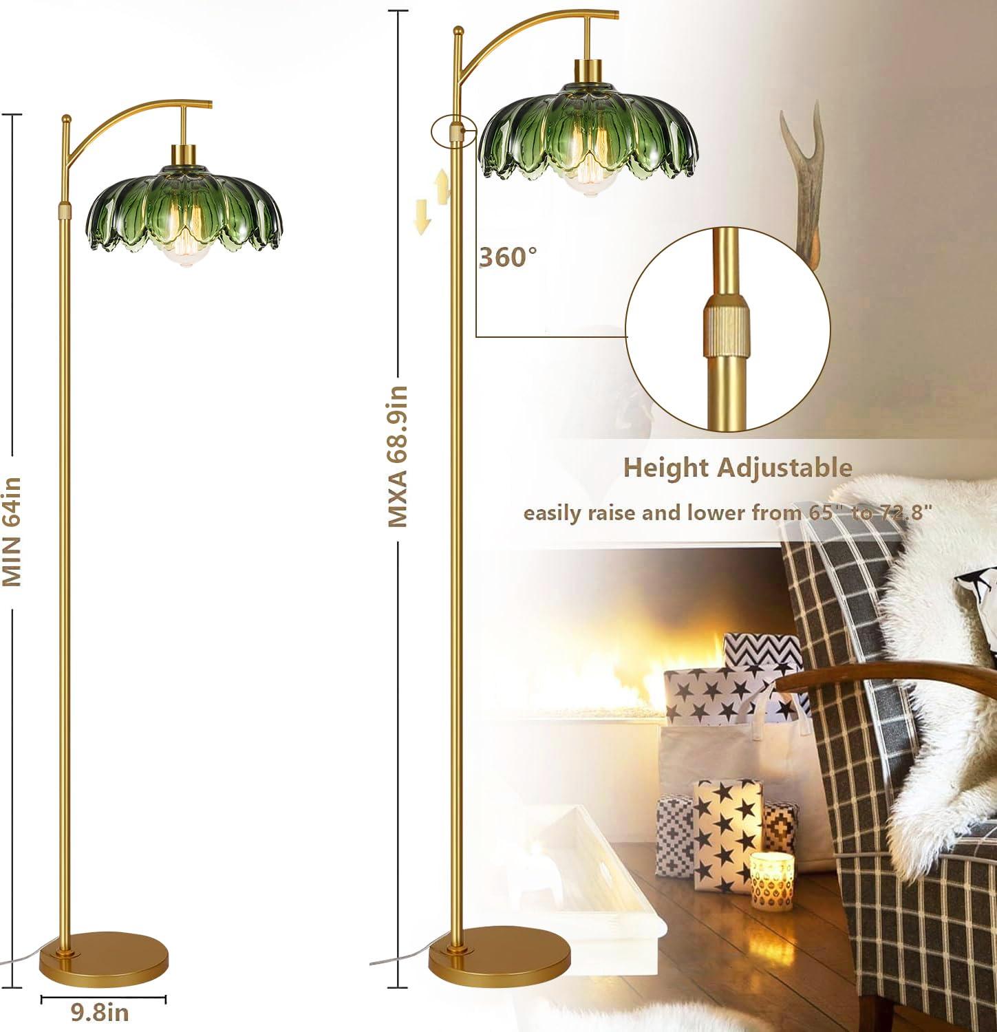 ILLMTW Gold Floor Lamp for Living Room,Bedroom,Mid Century Modern Standing Lamp with Remote,Dimmable Brass Tall Lamp Vintage Retro Green Glass Arc Floor Flower Floor Light Boho Bohemian - Image 6