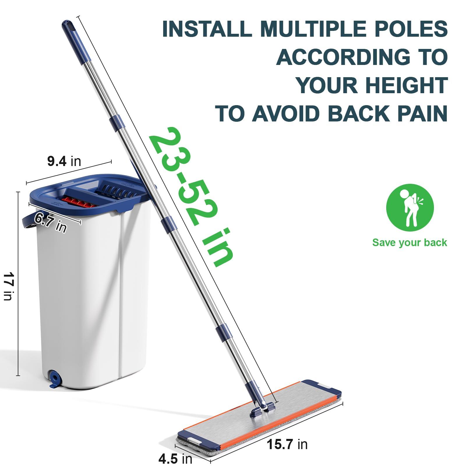 Mop and Bucket with Wringer Set for Home, Sturdy Aluminium Mops for Floor Cleaning, Large Flat Mopping Bucket System, Wall Cleaner with 4 Microfiber Pads - Image 2