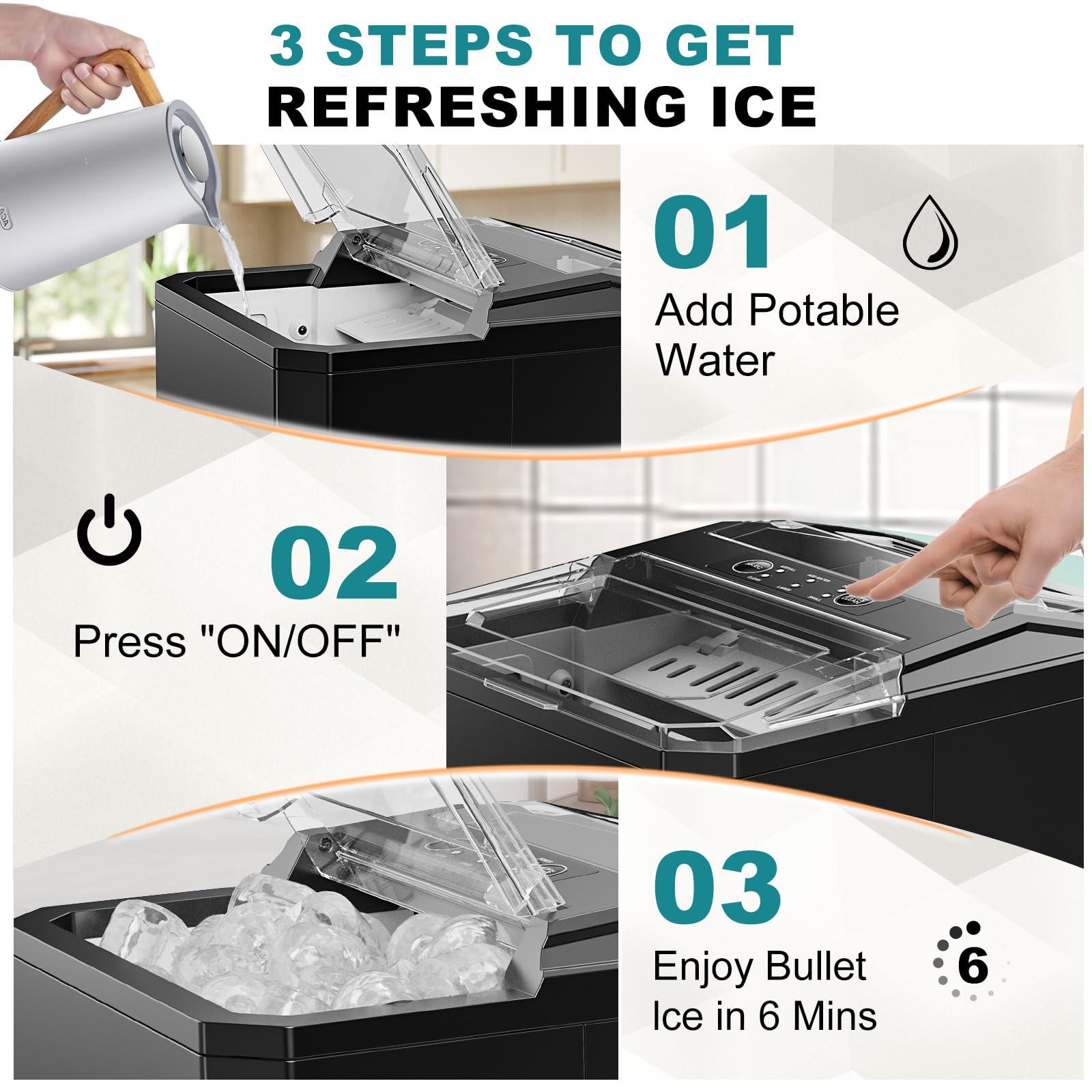 OLIXIS Ice Maker, Ice Makers Countertop with Handle, Portable Ice Machine, 9 Bullet Ice Cubes in 6 Mins, 26lbs in 24Hrs, Auto-Cleaning, with Basket and Scoop, for Home, Kitchen, RV, Camping, Black - Image 5