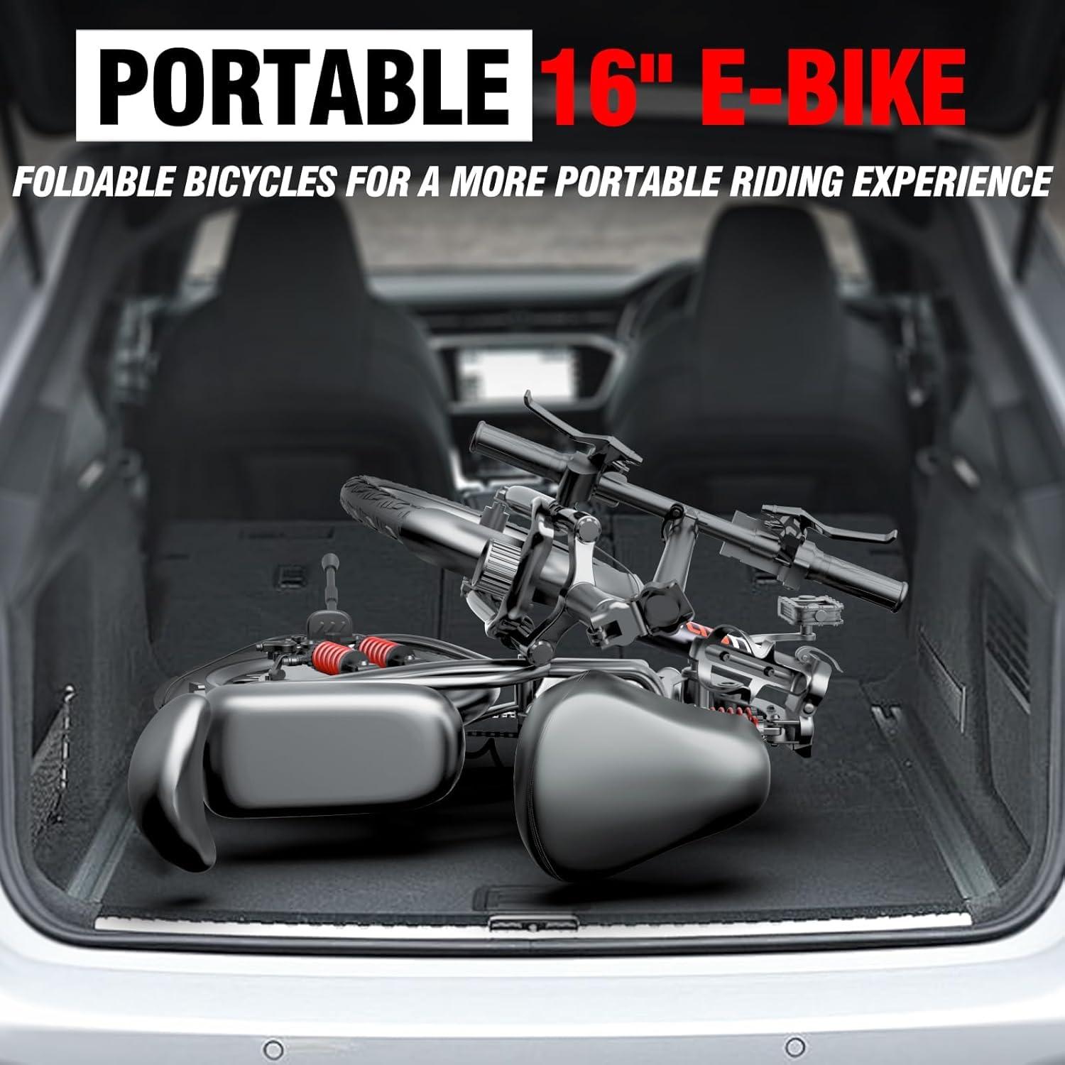 ZABLIZ 16 Inch Mini Folding Electric Bike for Adults, Up to 45/60 Miles 28/32 MPH, 2 Seater Fotable E Bikes for 48V 15/20Ah Removable Battery - Image 6