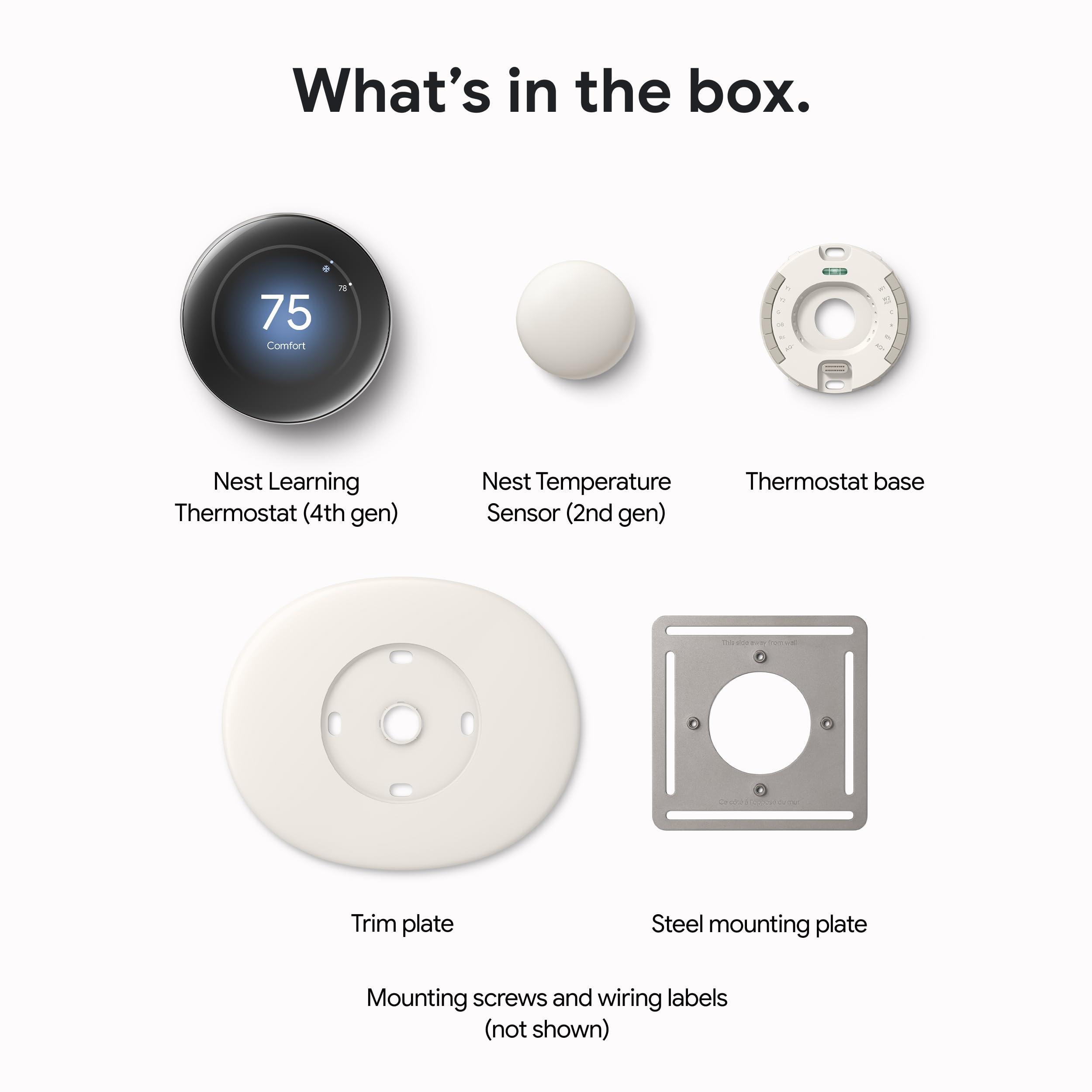 Google Nest Learning Thermostat (4th Gen, 2024) with Nest Temperature Sensor - Energy Saving Smart Thermostat with Adaptive Eco - Works with Alexa and Google Home App - Polished Obsidian - Image 13