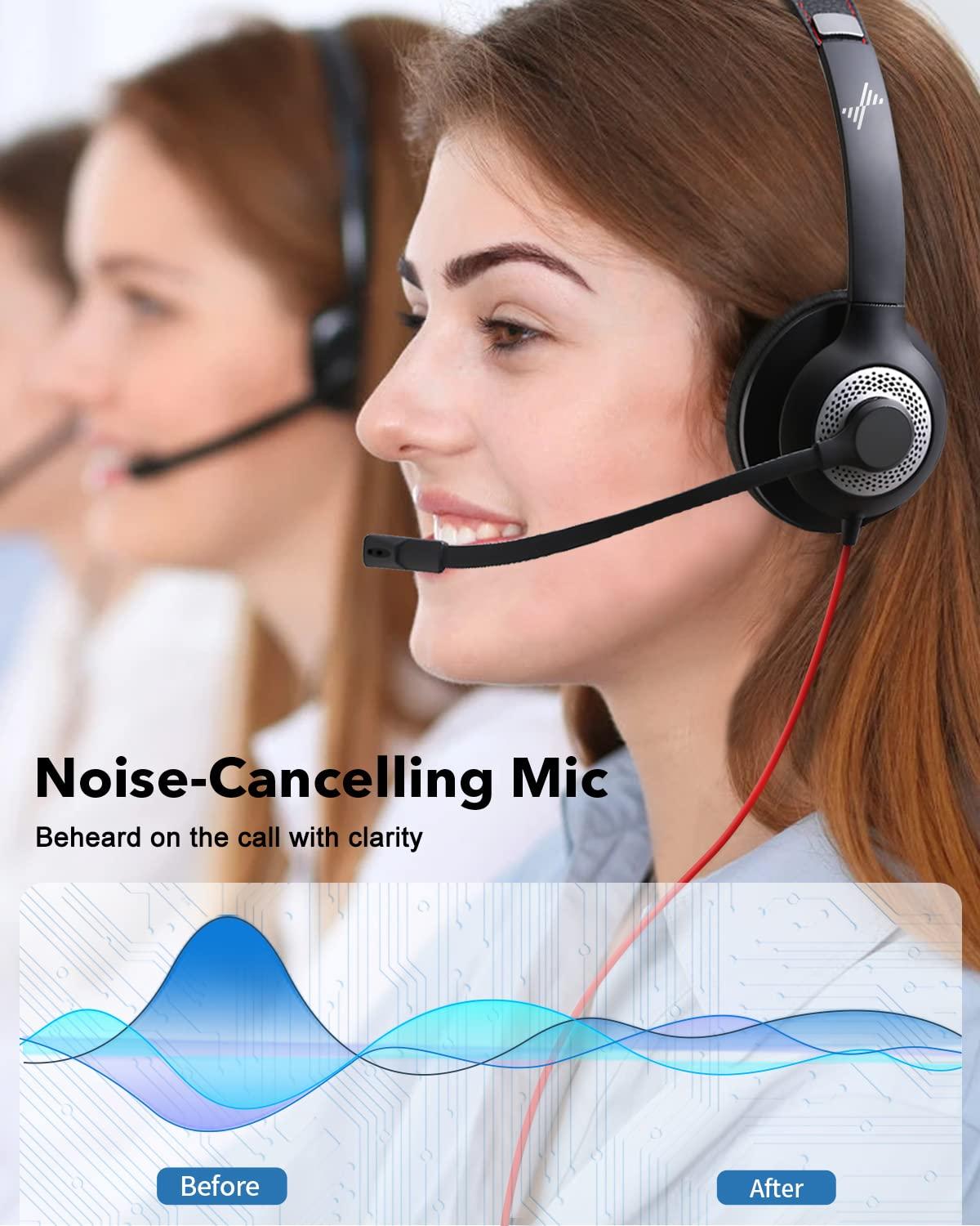 JIAMQISHI USB Headset with Mic for PC, On-Ear Computer Laptop Headphones with Noise Cancelling Microphone in-line Control for Home Office Online Class Skype Zoom (USB+3.5mm, Black) - Image 3
