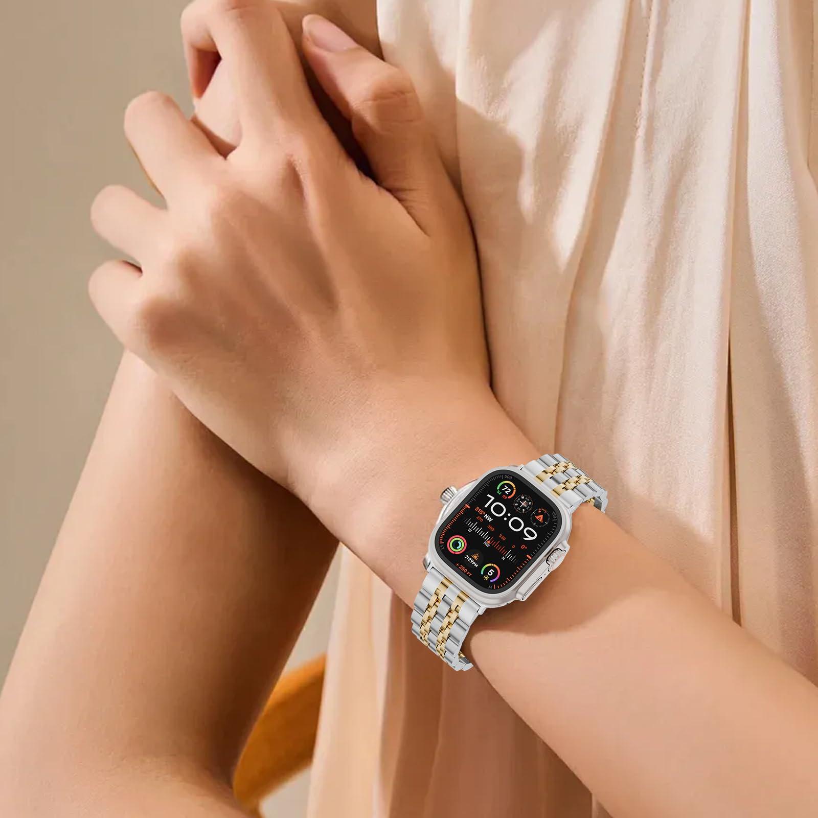 HUANLONG Solid Stainless Steel Band Compatible with Apple Watch 49mm 46mm 45mm 44mm 42mm 41mm 40mm 38mm, Metal Strap for iWatch Series Ultra/Ultra2/10/9/8/7/6/5/4/3/2/1 SE Women and Men - Image 6