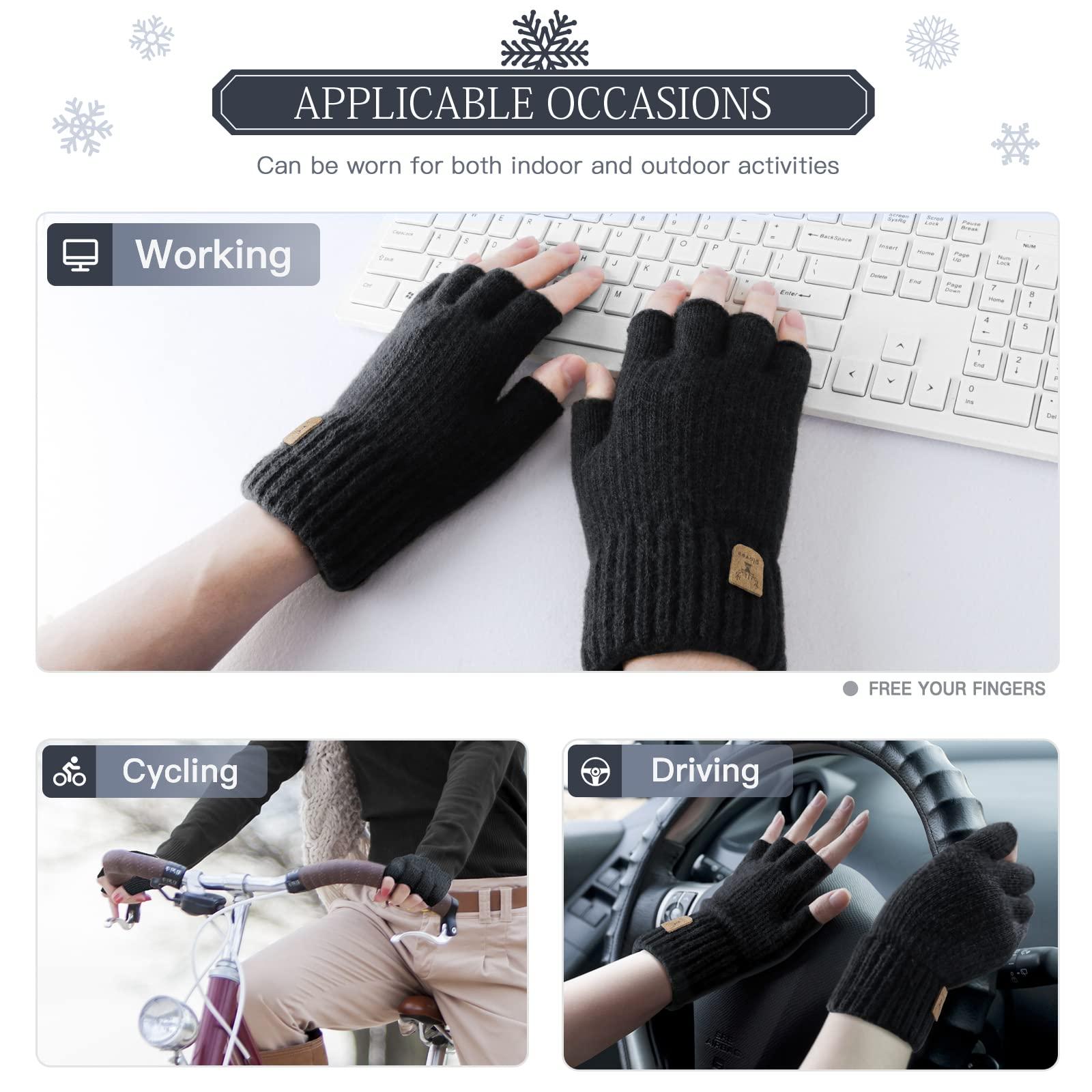 JUNRUI Fingerless Gloves Half Finger Winter Warm Knitted Gloves Working Running Biking Driving for Men and Women - Image 5