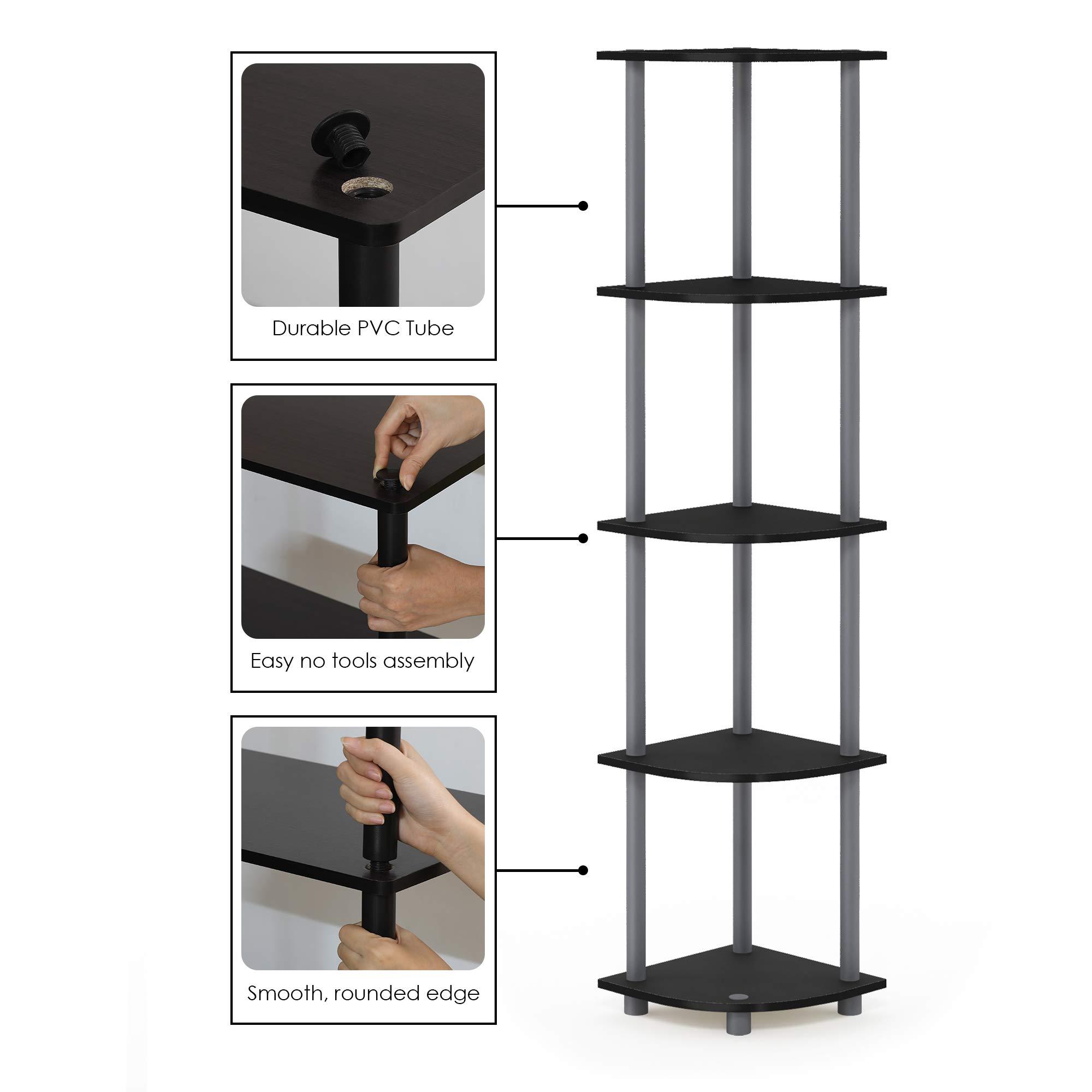 Furinno Turn-N-Tube 5 Tier Corner Display Rack Multipurpose Shelving Unit, 1-Pack, Black/Grey - Image 5