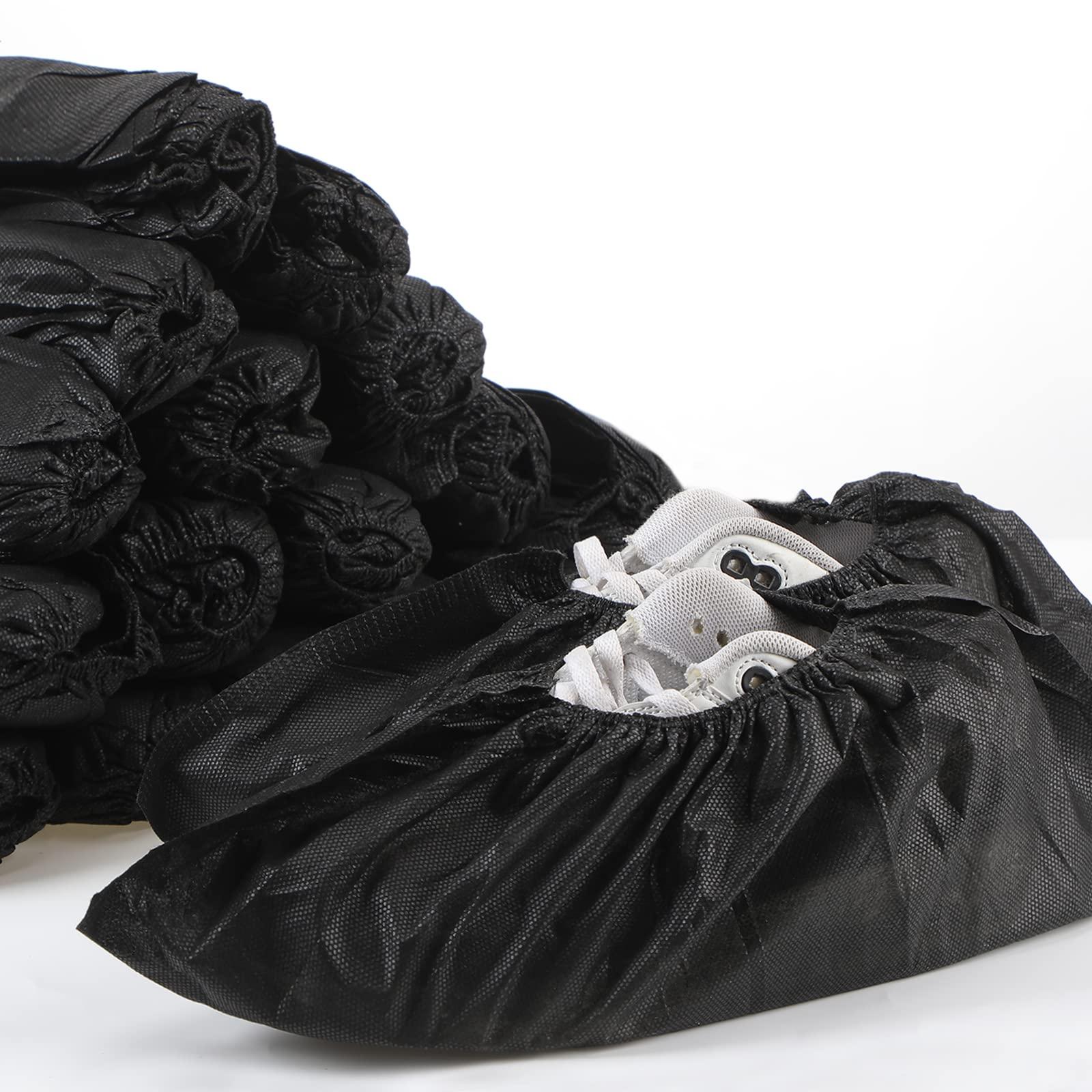 Tigeen 200 Pcs/ 100 Pairs Disposable Shoe Covers Non Woven Stretchable Boot Covers Non Slip Waterproof Shoe Protector for Women Men Fits Size 4-12 Booties Carpet Floor (Black) - Image 7