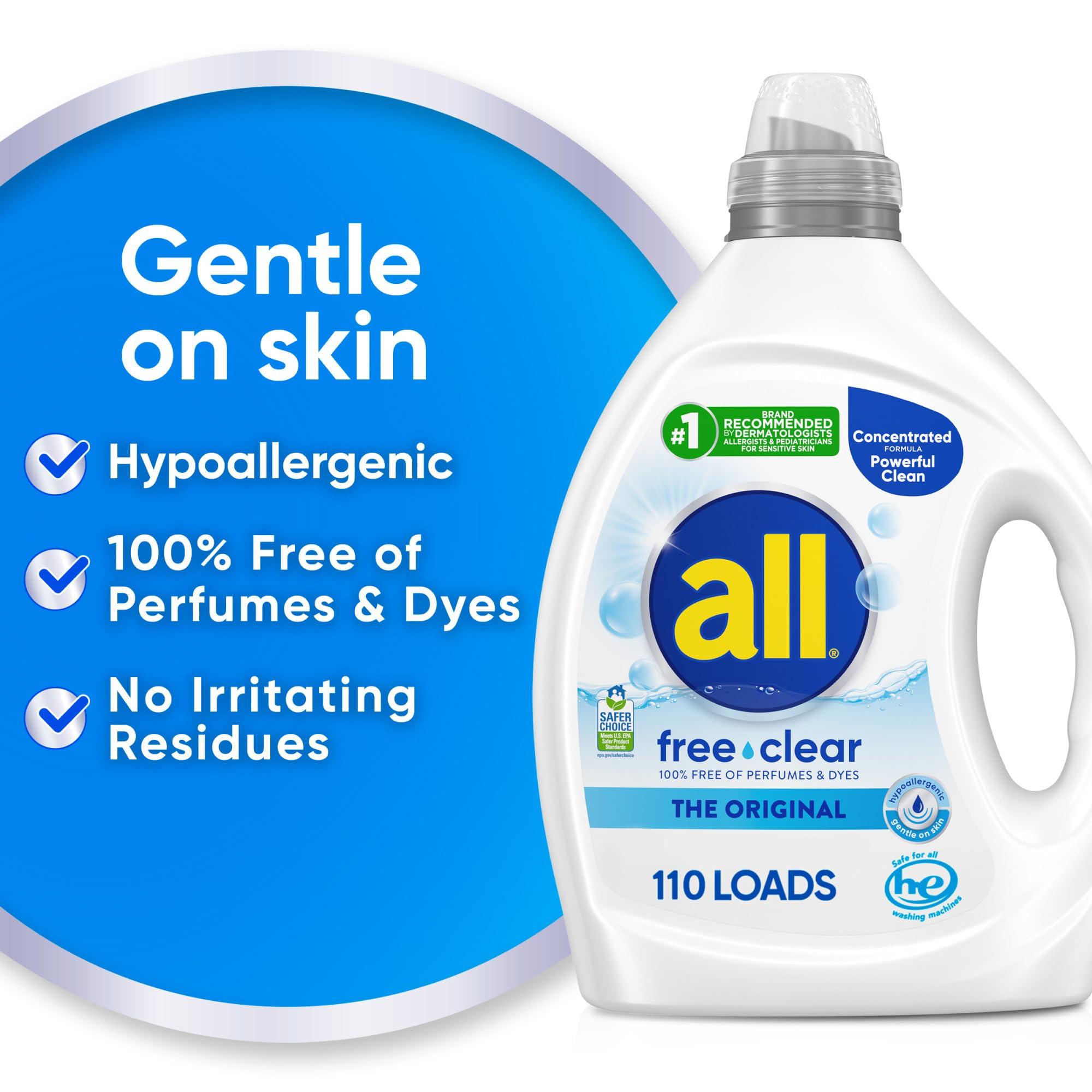 all free clear, Original, Liquid Laundry Detergent for Sensitive Skin, Unscented and Hypoallergenic, Concentrated, 82.5oz, 110 Loads - Image 4