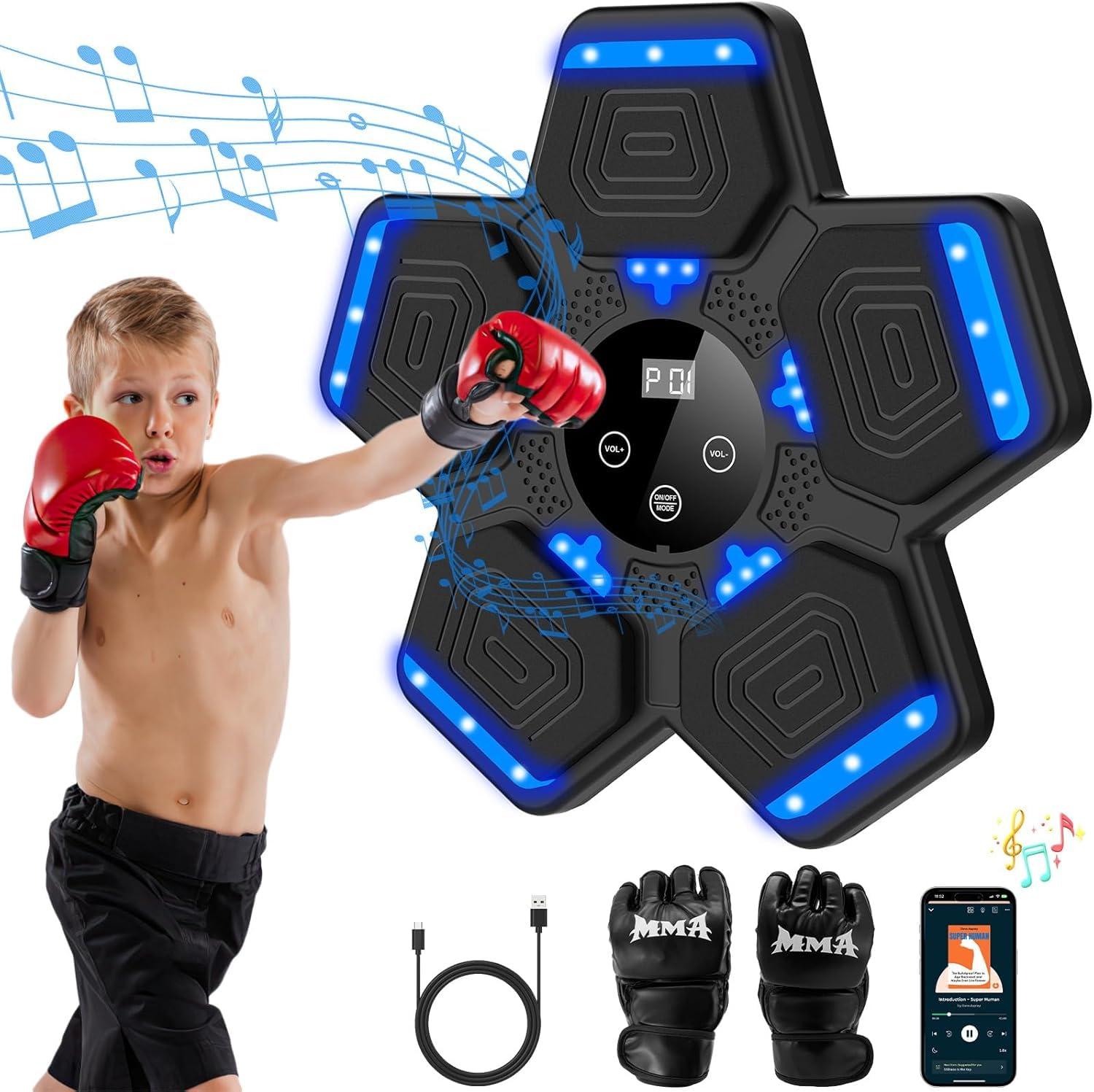 LOLBOX 2025 Music Boxing Machine for Adults and Kids, Smart Bluetooth Boxing Training Equipment with Gloves Wall Mounted, Workout Punching Machine for Home,Office and Gym