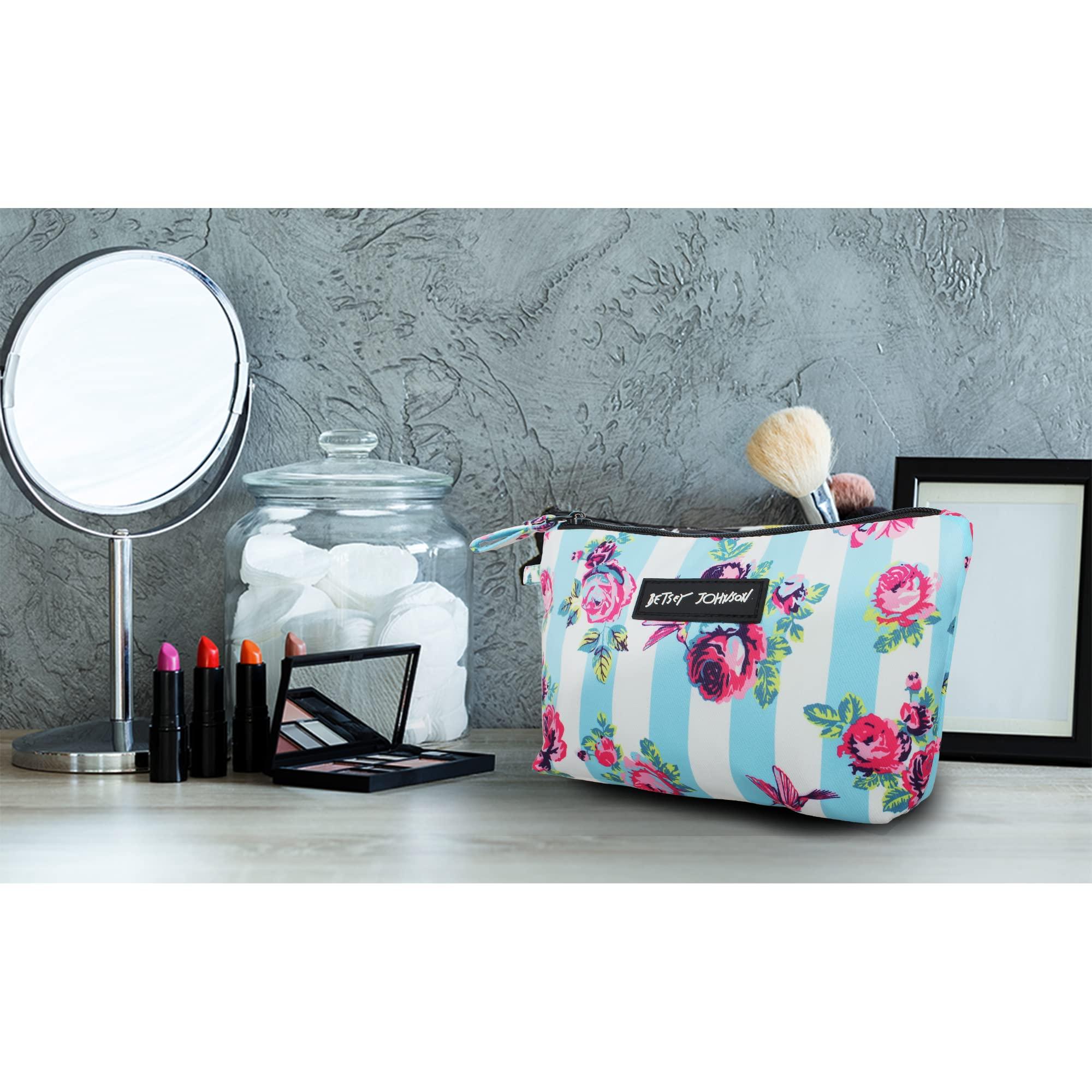 Betsey Johnson 8.5 Inch Zipper Cosmetic Pouch Small Toiletry Bag Lightweight Durable Polyester Organizer with Inner Zipped Pocket Good For Makeup Accessories and Travel Needs (Hummingbird Floral) - Image 7