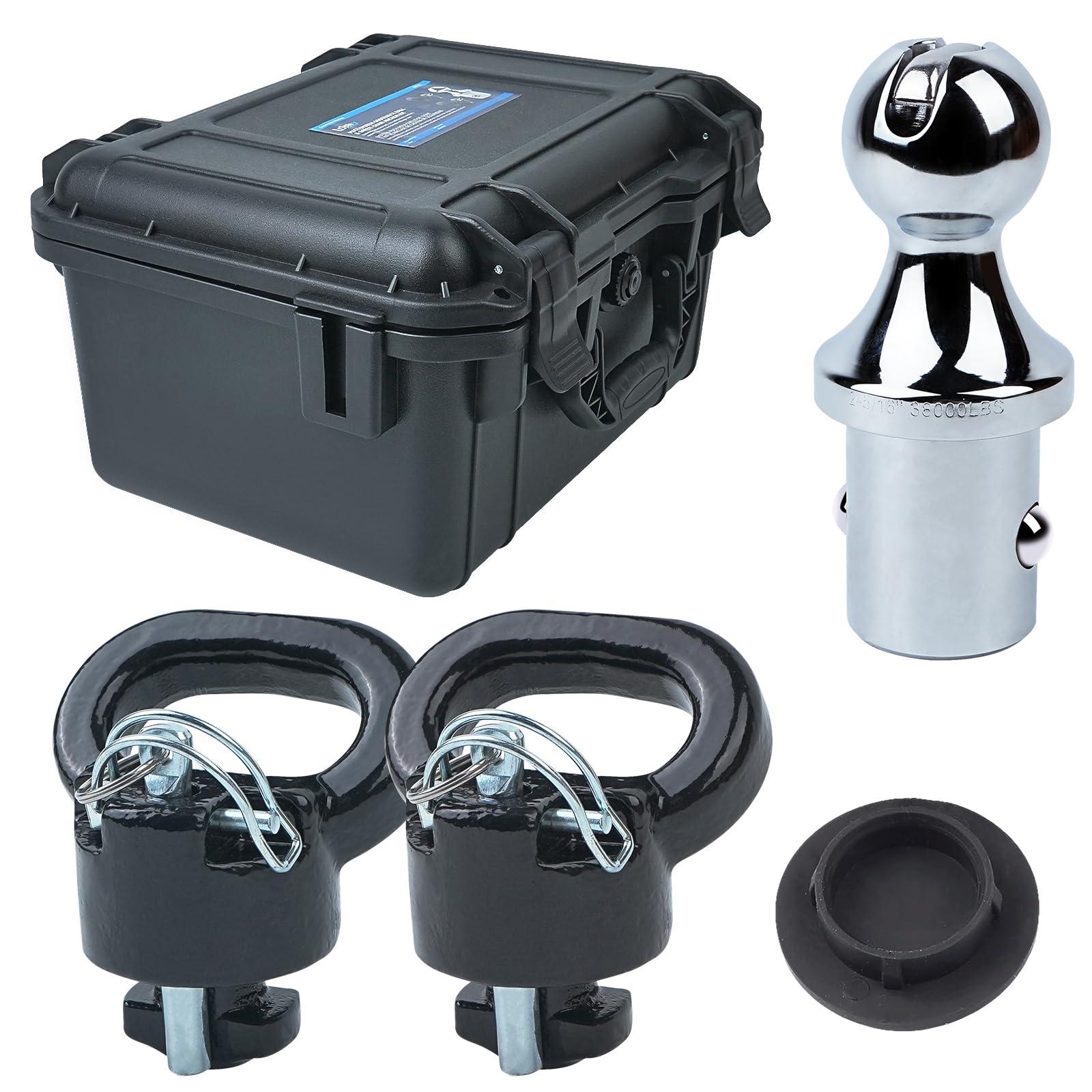 Lrichy 60618 Upgraded 38k Puck System Gooseneck Hitch Ball Kit with Case for 2013-2025 Dodge Ram 2500 3500, 2-5/16 in Hitch Ball for Truck Bed with 2 Gooseneck Safety Chain Anchors