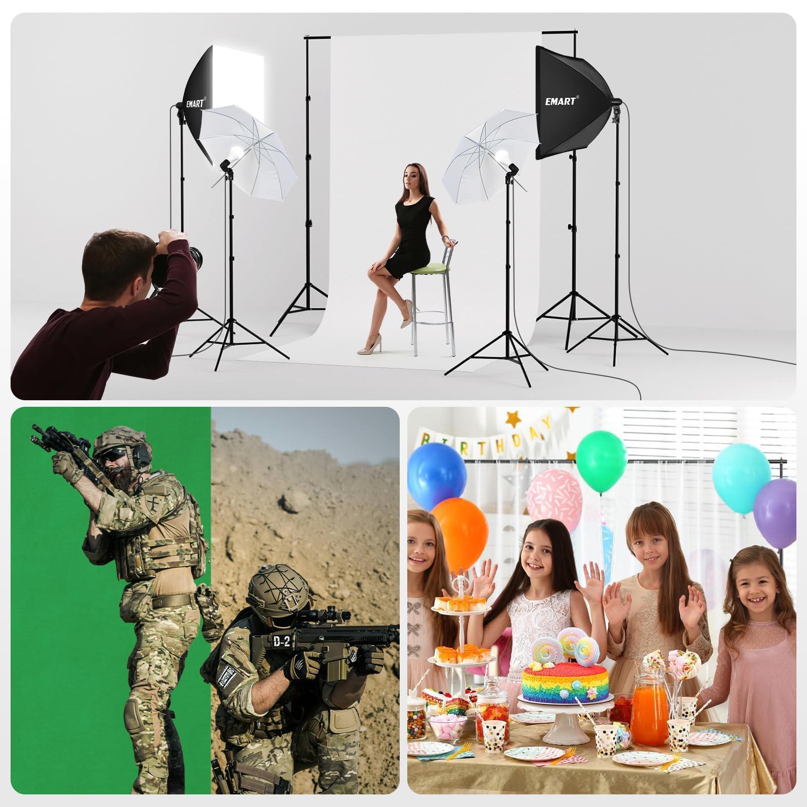 EMART 8.5 x 10 ft Backdrop Support System, Professional Photography Lighting Kit with 50W LED Blub, Reflector, 6 * 9ft Backdrop *3, Umbrellas&Softbox Lighting Kit for Studio, Portrait, Video Shooting - Image 6
