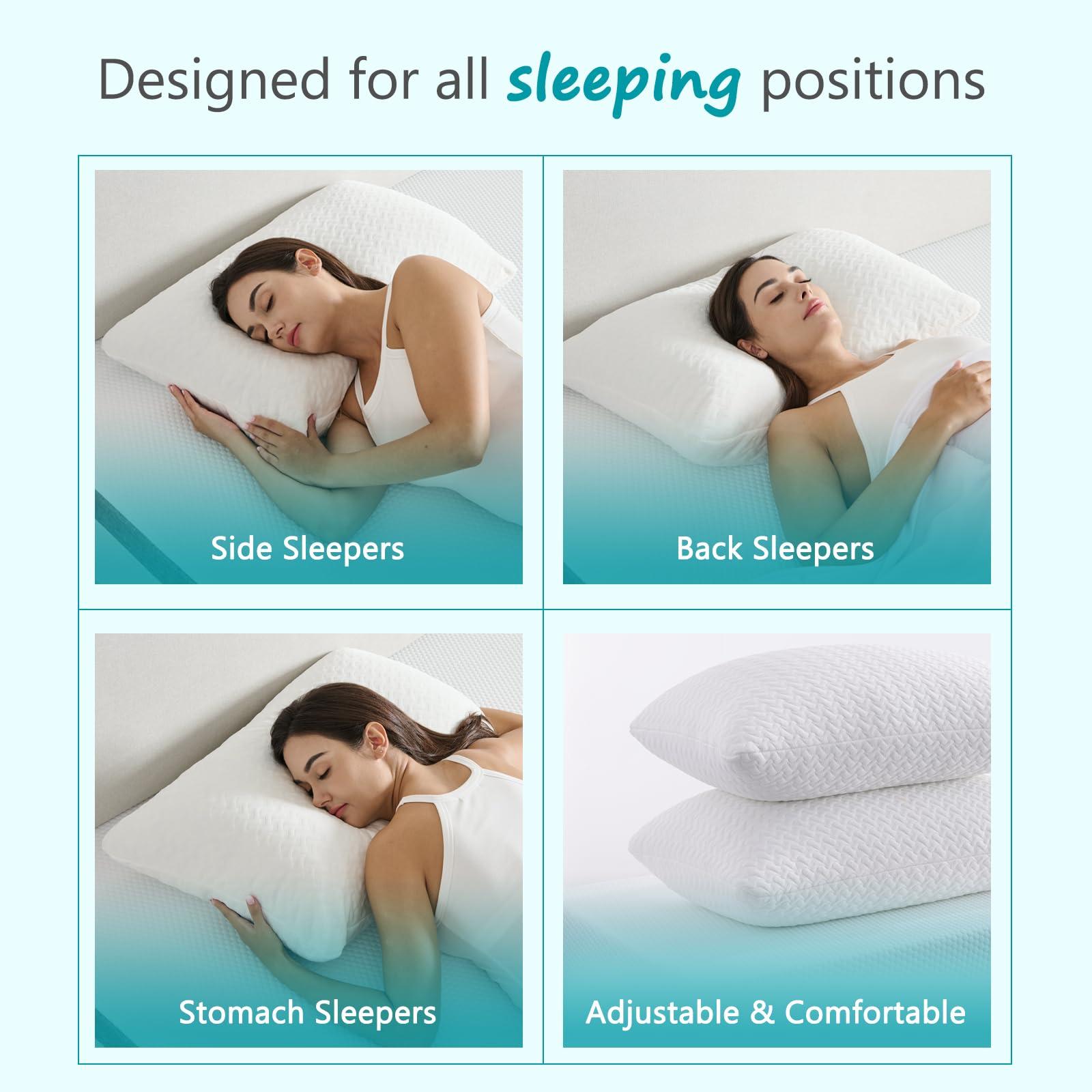 Twolike Shredded Memory Foam Pillows Cooling Bed Pillows 2 Pack, King Size Pillows Set of 2 for Sleeping, Support Soft for Side Back Stomach Sleepers, with Washable Cover, 20X36 - Image 3