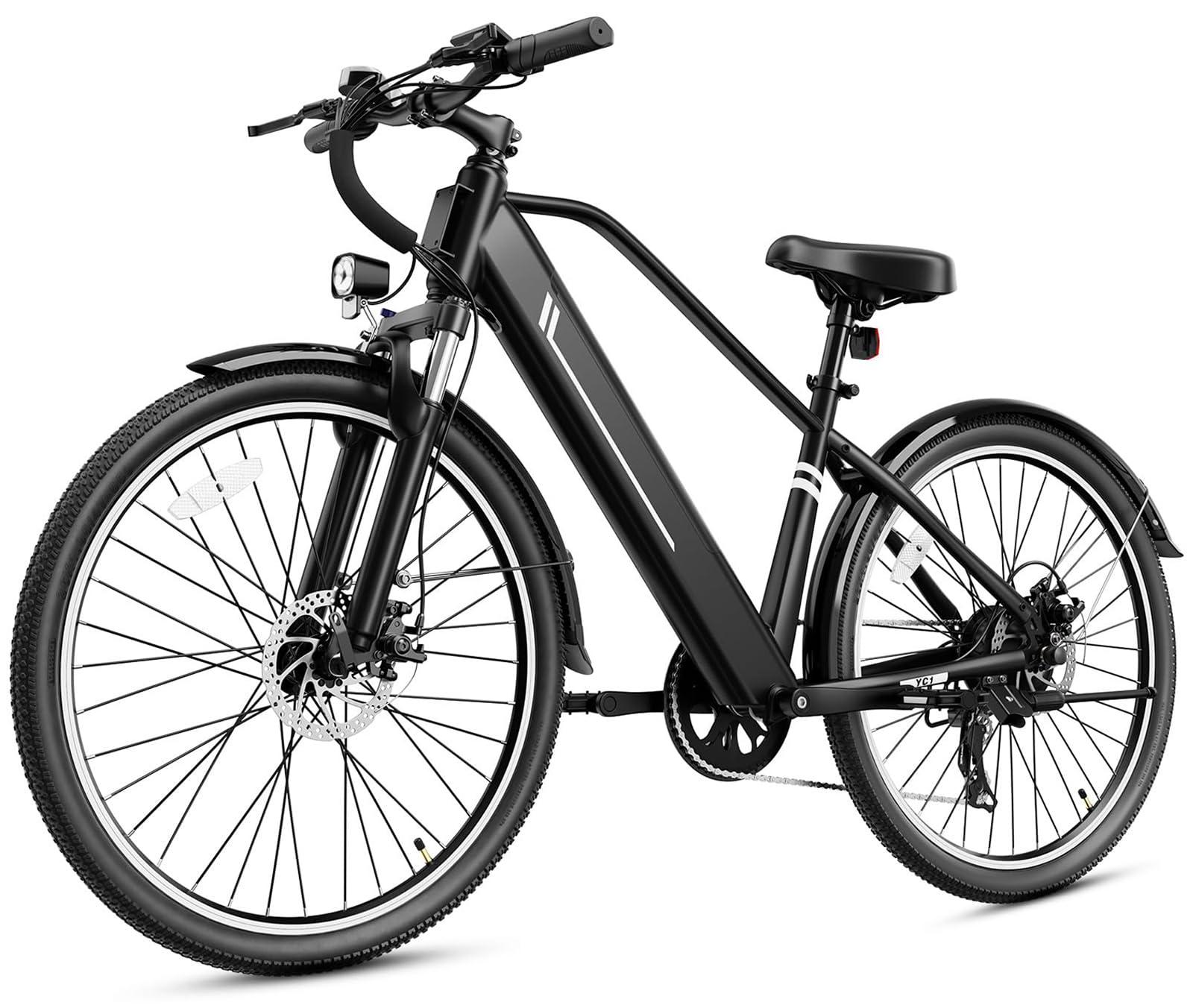 YOLOWAY Electric Bike for Adults, 26" Up to 1000W Peak Motor Ebike 45+ Mile Range Brushless City Ebike, 25Mph 7-Speed Commuter E-Bike with Removable 360Wh Battery for Commuting, Outdoor Leisure
