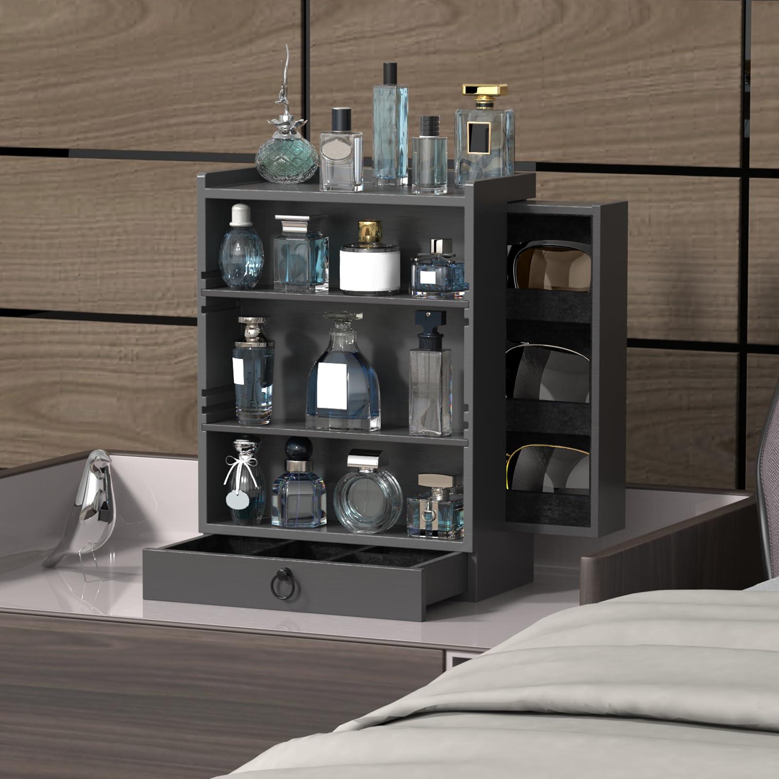 upcessory Cologne Organizer for Men, 4-Storey Vertical Wood Perfume Stand, Large Cologne Display Shelf with Felt Lining Drawer and 2 Hidden Compartments, A Great Gift for Men - Image 2