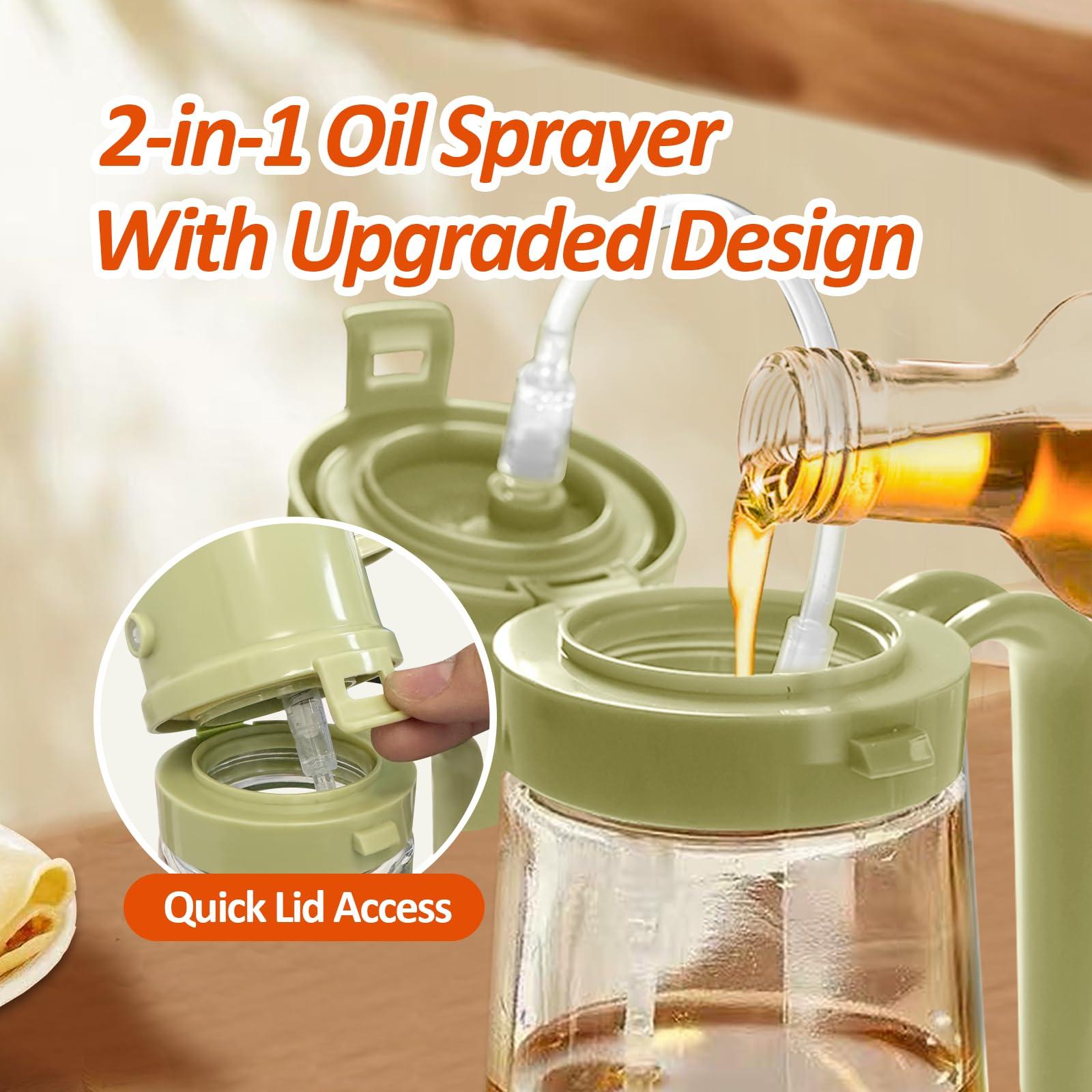 YARRAMATE 16oz/470ml Easy Refillable Oil Sprayer for Cooking, 2 in 1 Oil Dispenser for Kitchen and Oil Sprayer Bottle, Food-Grade Glass Oil Mister with Simple Open Design, Air Fryer,BBQ (Green) - Image 4