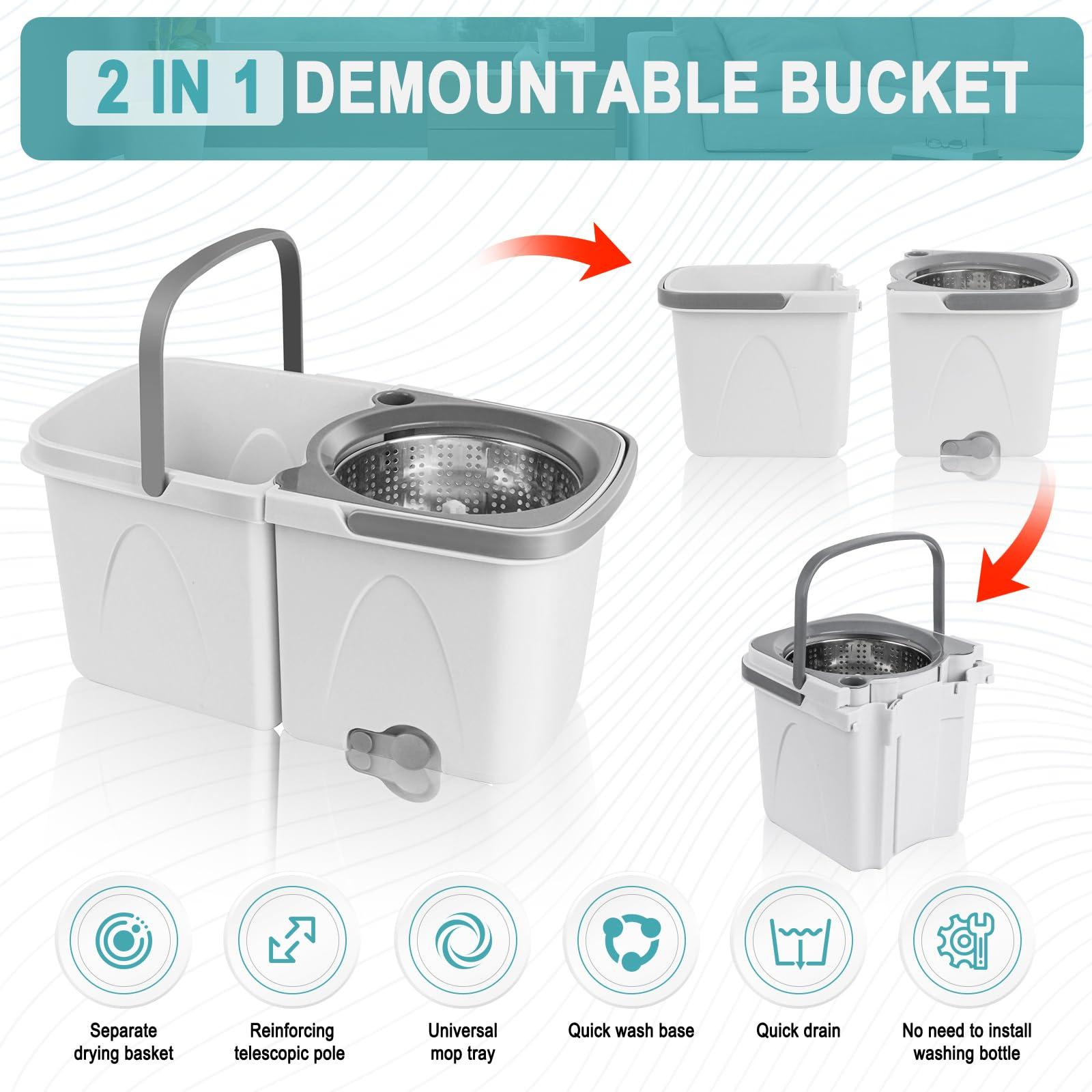 Chloraeon Spin Mop and Bucket with Wringer Set for Home, Separate Clean and Dirty Water, Spin Mop Bukcet System with 4 Reusable Microfiber Mop Pads, Wet Dust Mop for Floor Cleaning - Image 3