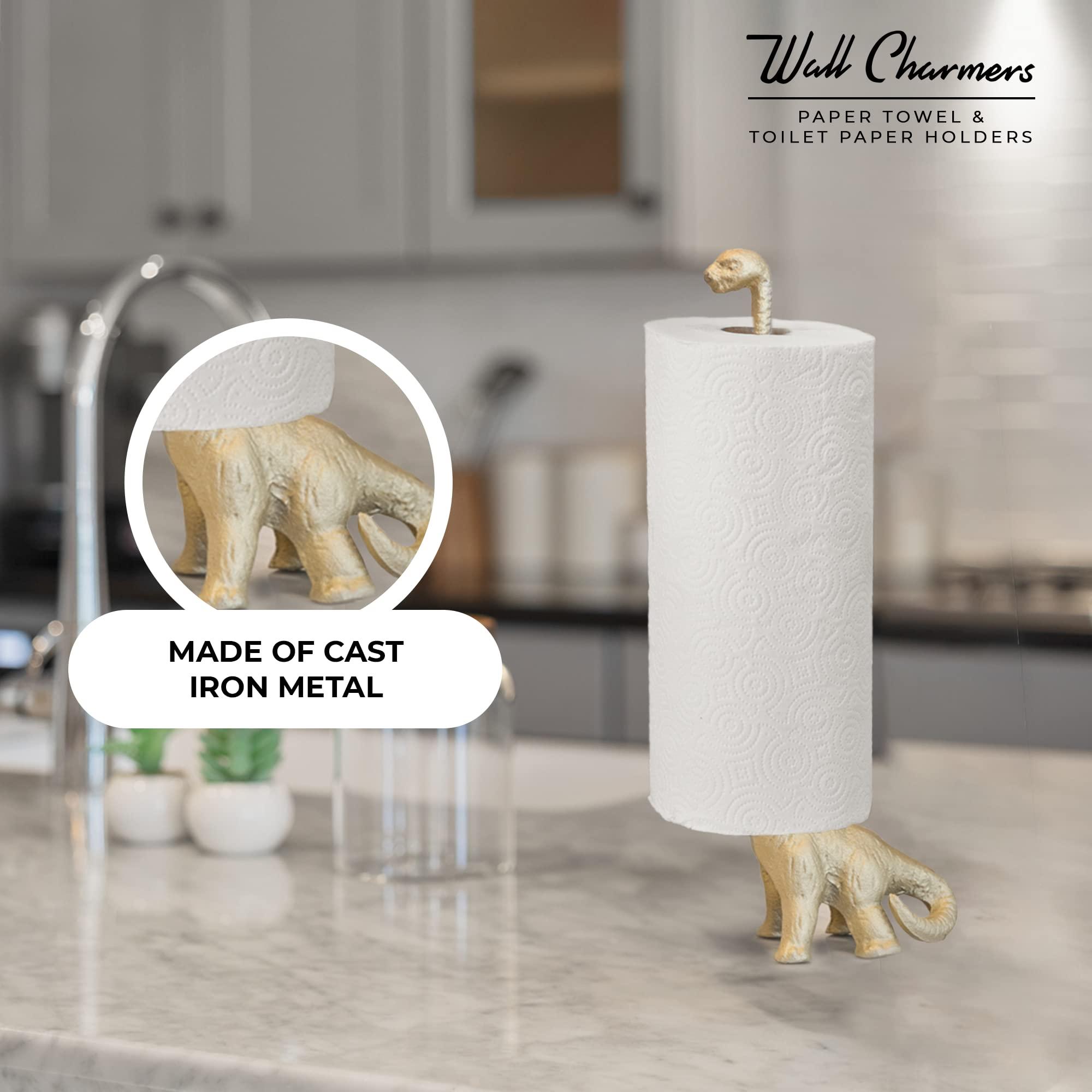 WallCharmers Gold Paper Towel Holder, Metal Toilet or Kitchen Paper Holder for Floor or Countertop, Gold Dino - Image 4