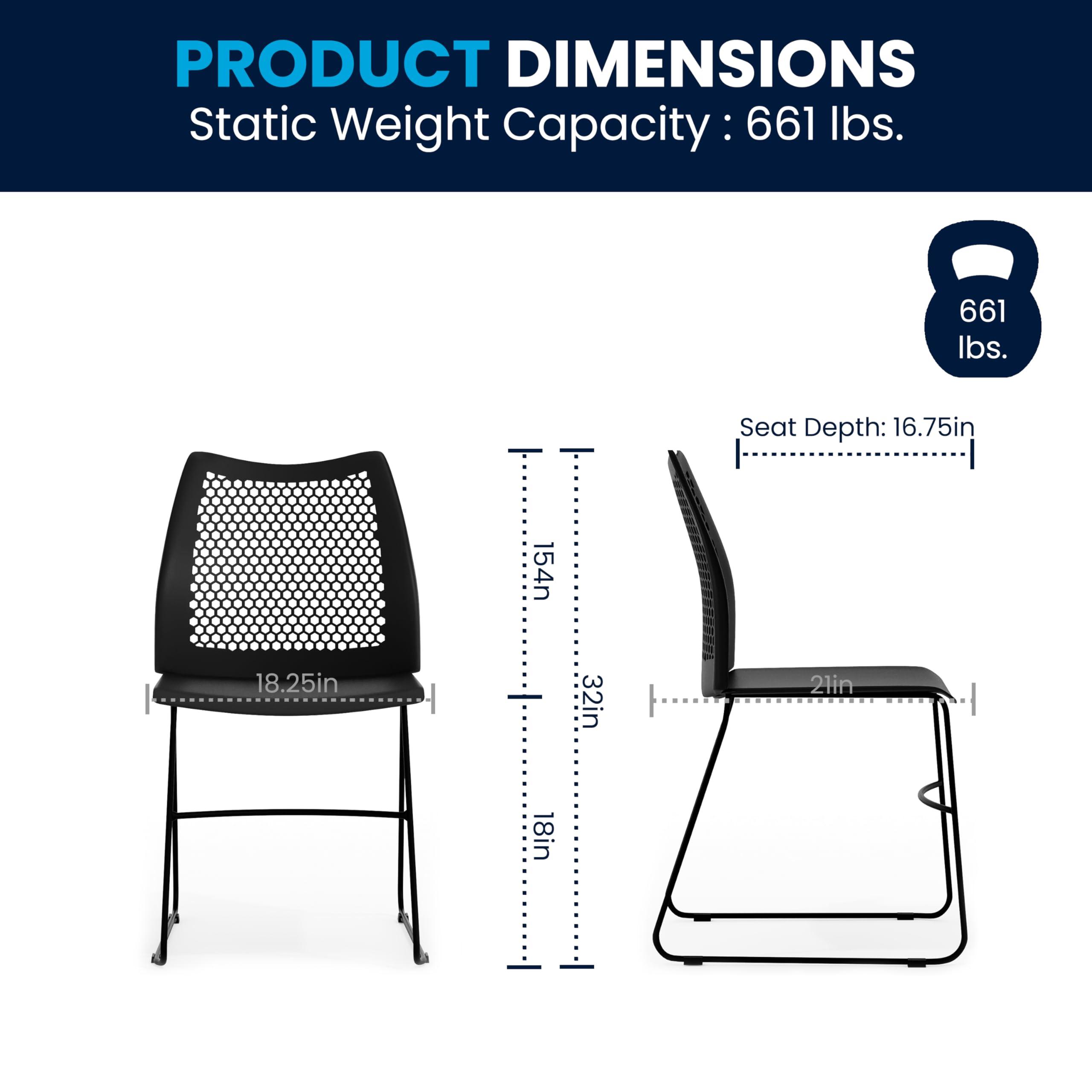 Flash Furniture Hercules Series Contoured Lobby Chairs with Air-Vent Honeycomb Backs, Ergonomic Stacking Chairs for Offices, Set of 5, Black - Image 3