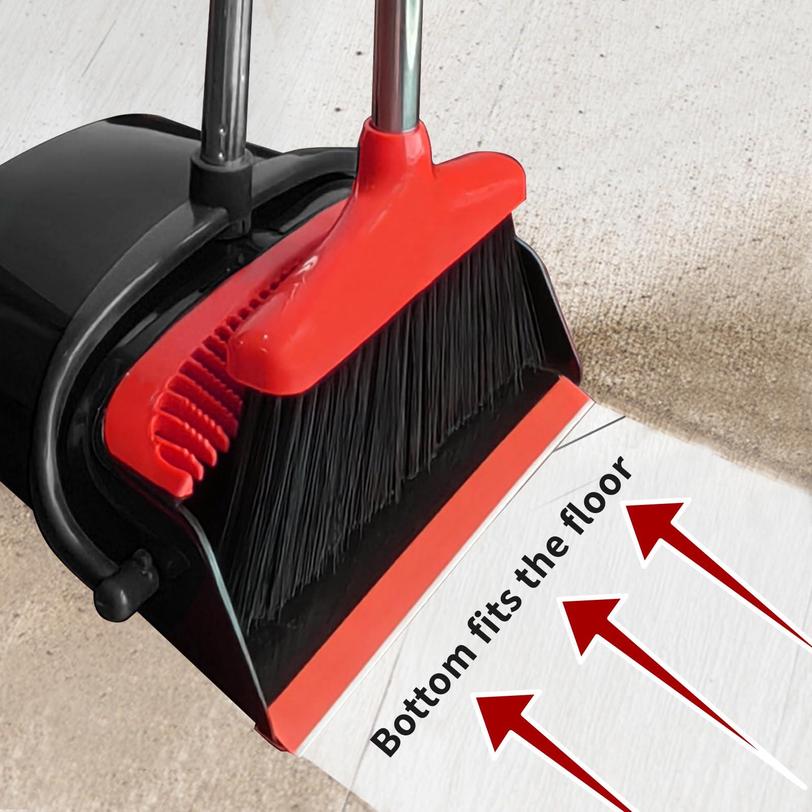 Broom with Dustpan Combo Set 54" Long Handle Adjustable Length Stainless Steel Broomstick Standing Dust Pan and Broom Set for Office Home Kitchen Lobby Floor Cleaning (Red and Black) - Image 7