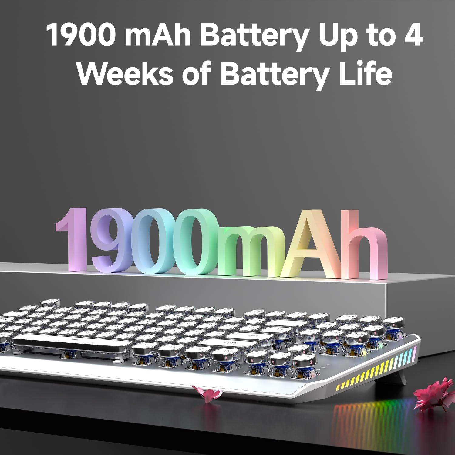 SEUNKWANG EWEADN TK940 Wireless Mechanical Typewriter Keyboard,80% Layout with White Backlit, Anti-Ghosting, Blue Switch Bluetooth/2.4GHz/USB-C Aesthetic Keyboard-White - Image 5
