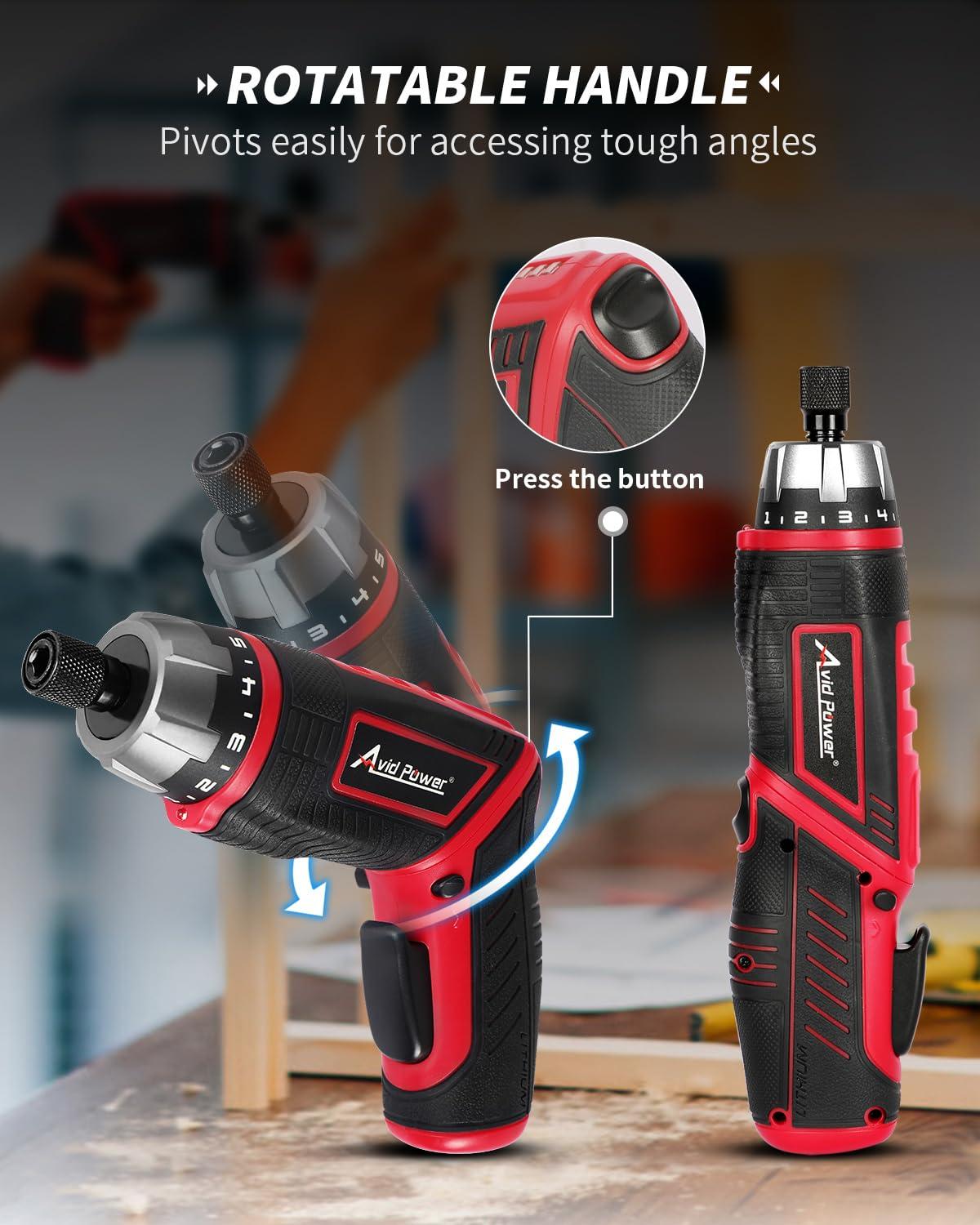 AVID POWER Electric Screwdriver Set Rechargeable 4V Cordless Screwdriver Kit with 44pcs Accessories, 5.65Nm Screw Gun, 5+1 Torque Setting, 2 Position Handle with LED Light - Image 4