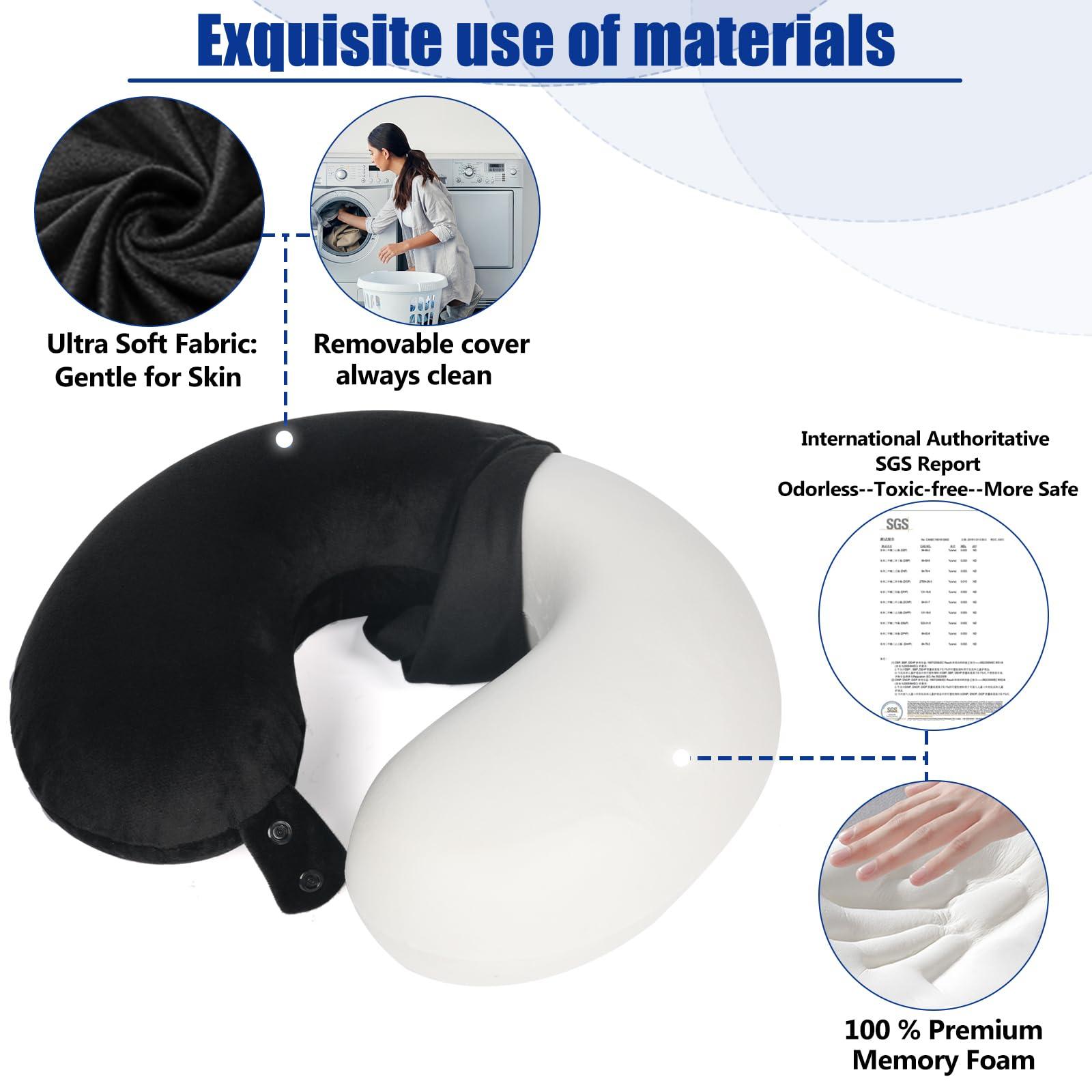 SAIREIDER Travel Pillow 100% Pure Memory Foam Travel Neck Pillow, Airplane Pillow for Traveling、Car、Home、Office，Washable Cover（Black） - Image 5