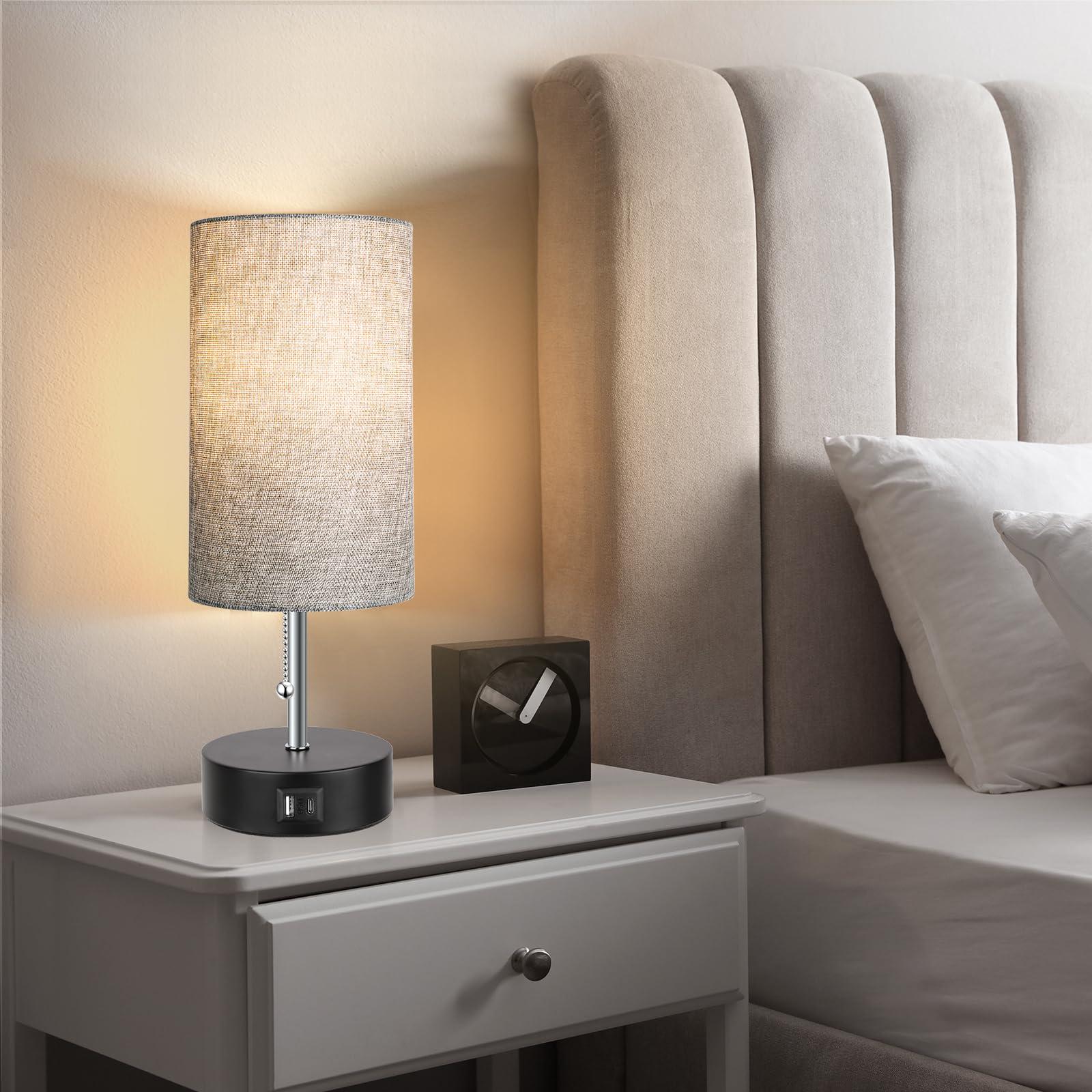 3-Color Temperature Bedside Lamp Nightstand Lamp with USB A Port and C Port, Table Lamp for Bedroom with LED Bulb Small Lamps for Living Room (Gray) - Image 7