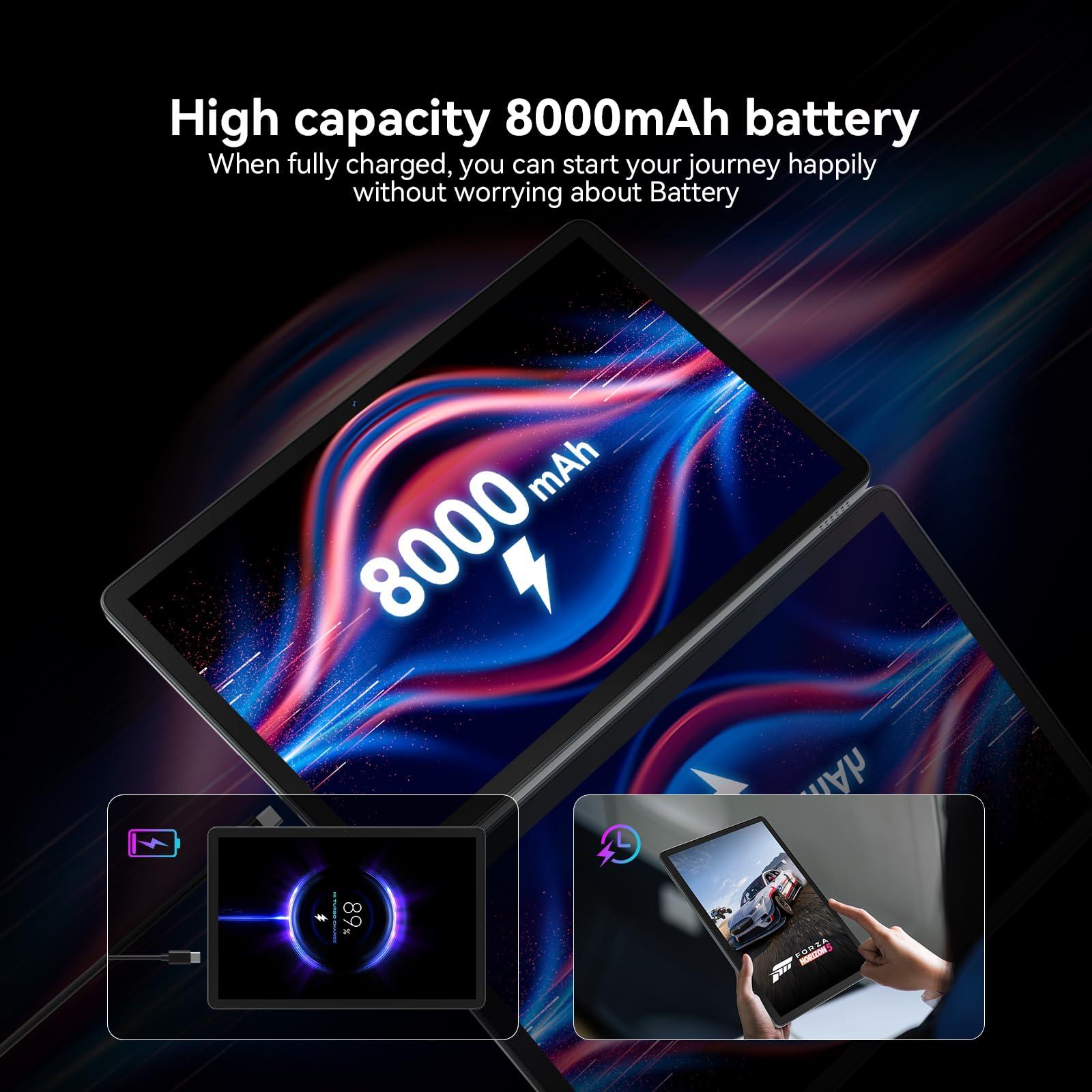 2025 Release 11 inch Tablet, Android 14 Tablets with Keyboard, 16(8+8)GB RAM 128GB ROM 1TB Expand, 2.4G/5G WiFi Tablet with BT 5.0, 13MP Camera, Octa-Core, 8000mAh, GPS, 11" Big Incell Screen-Gray - Image 8