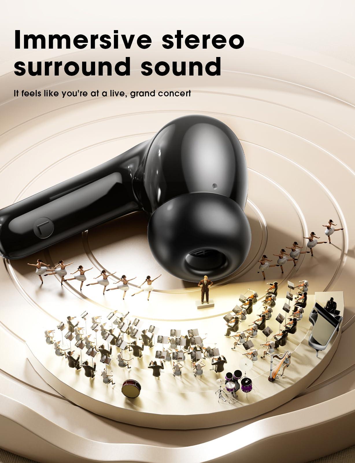 ZZU Wireless Earbuds, Bluetooth Ear Buds with Big Bass Stereo Sound, 48 Hours Playtime, Lightweight in-Ear Fit Earphones, IPX7, Hands-Free Calls with AI for iPhone, Android, Pad, Sports, Workout - Image 2