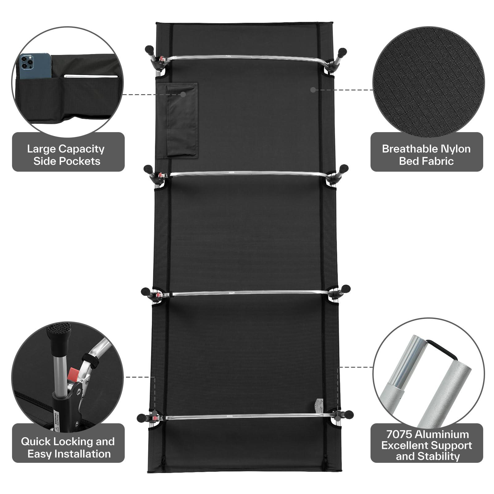 Sportneer Camping Cot, Folding Cots Lever Lock Portable Lightweight Sleeping Camping Bed for Adults Outdoor Travel Backpacking Camp Hiking Supports 330lbs - Image 3